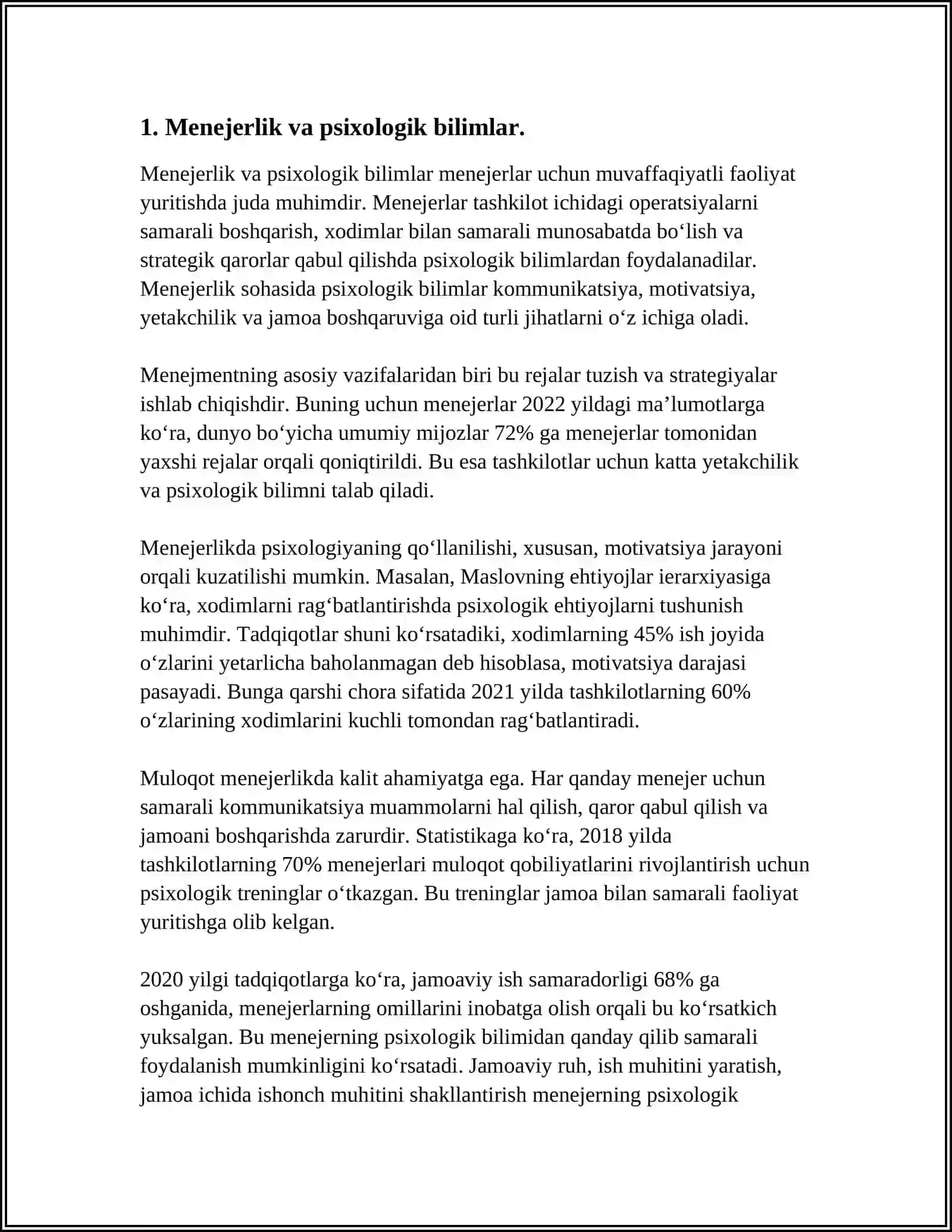 MENEJER PSIXOLOGIYASI, MULOQAT MADANIYATI VA KARYERADA O'SISH 3