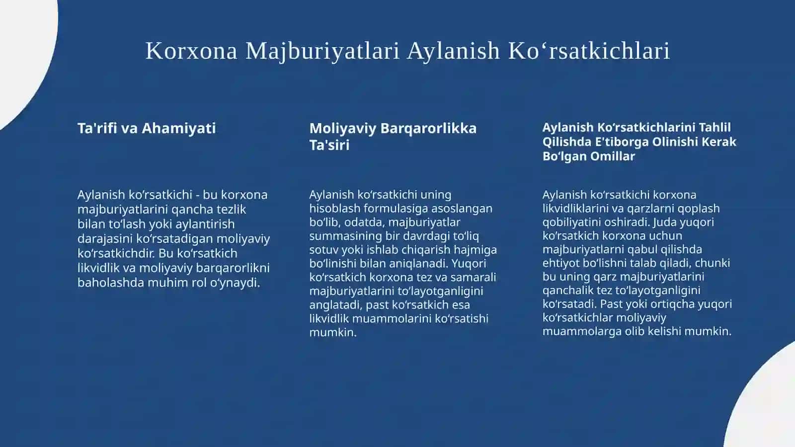 Moliyaviy barqarorlikni ta'minlashda korxona majburiyatlarini aylanish ko‘rsatkichlarini tahlili 3