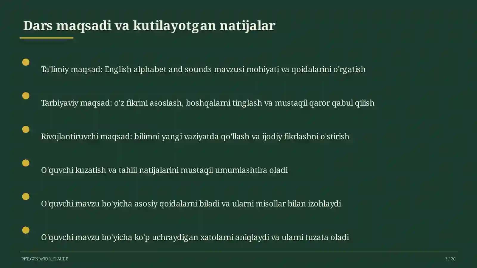 English alphabet and sounds (1-sinf) 3