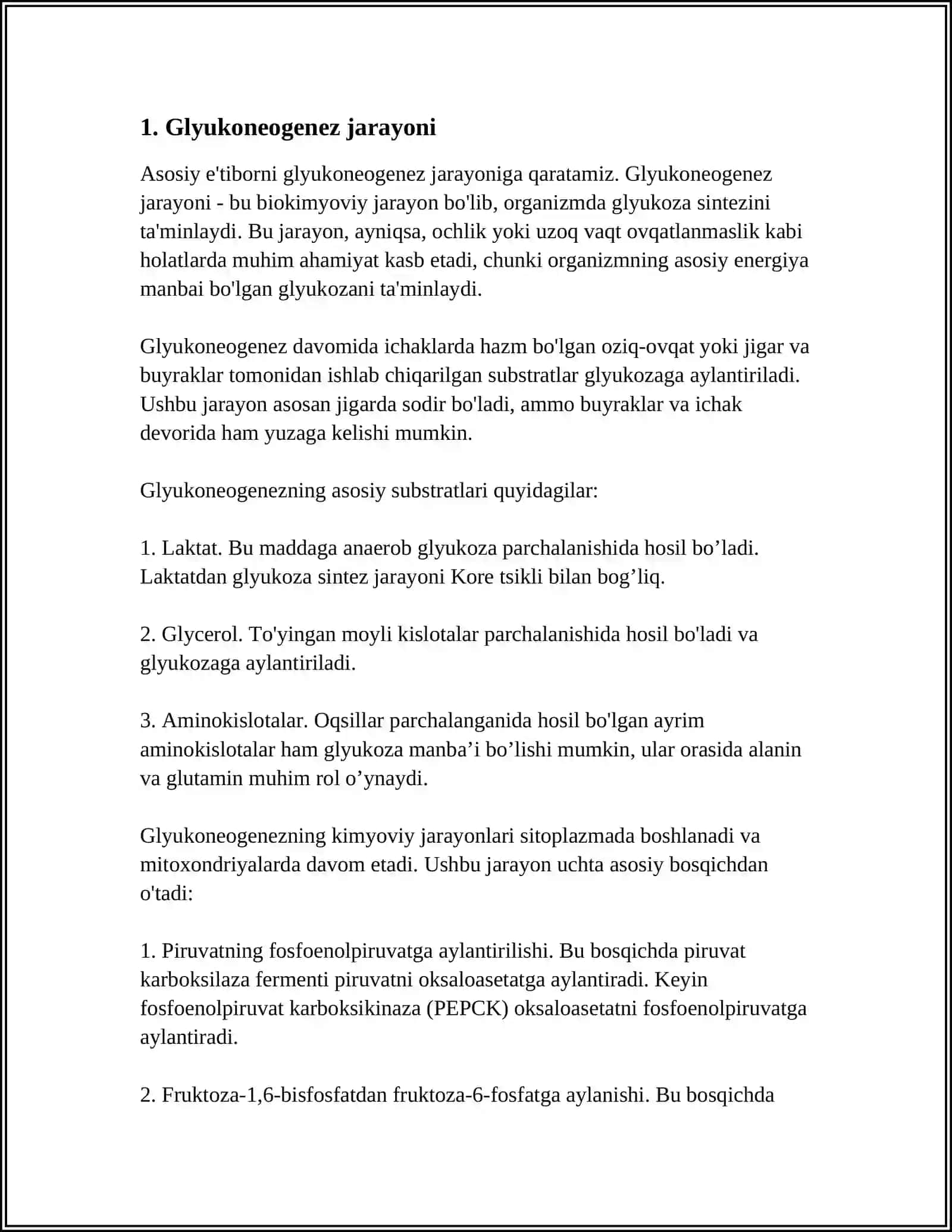 MUSTAQIL ISH Mavzu: GLYUKONEOGENEZ 15 LIST 3