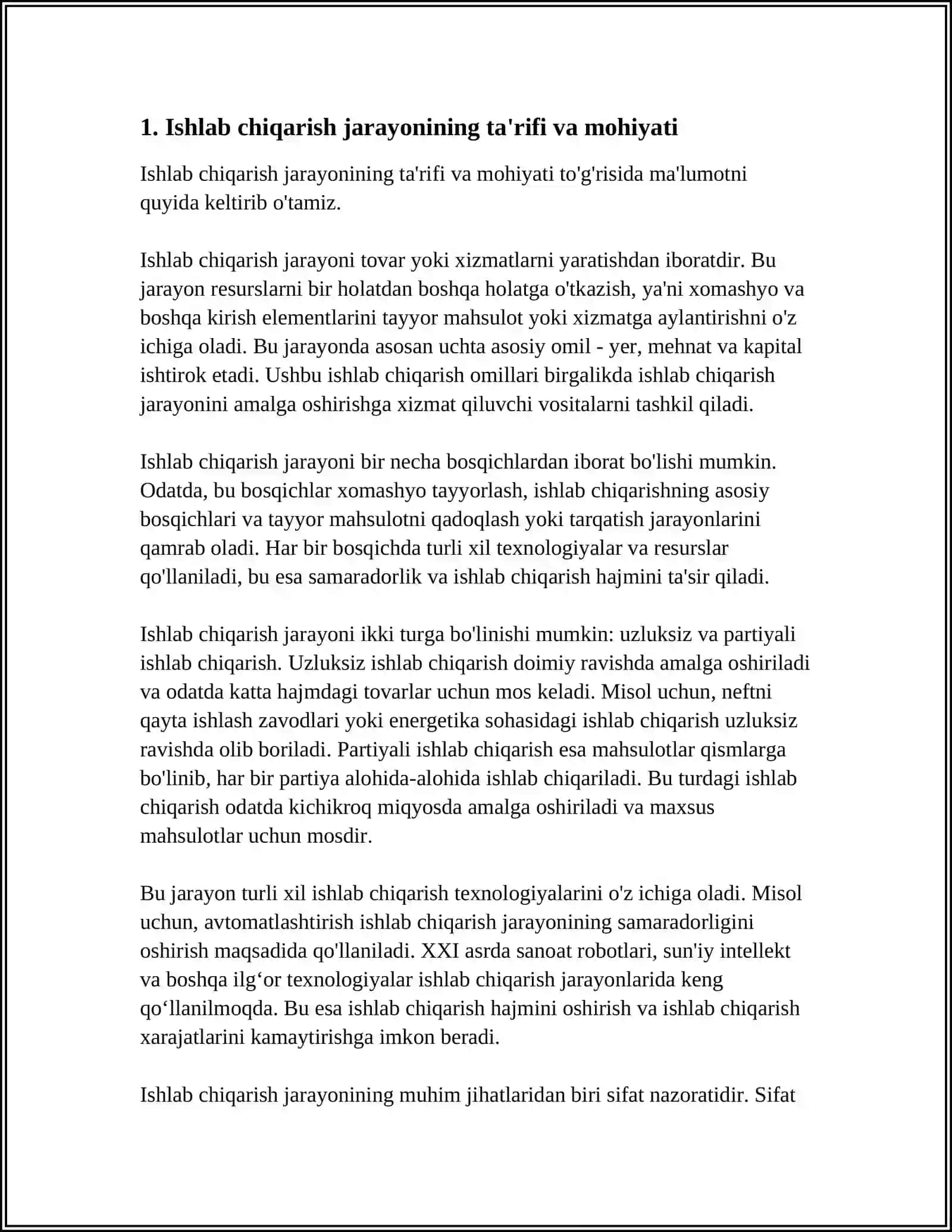 MAVZU ISHLAB CHIQARISH JARAYONI, UNING NATIJALARI VA SAMARADORLIGI 3