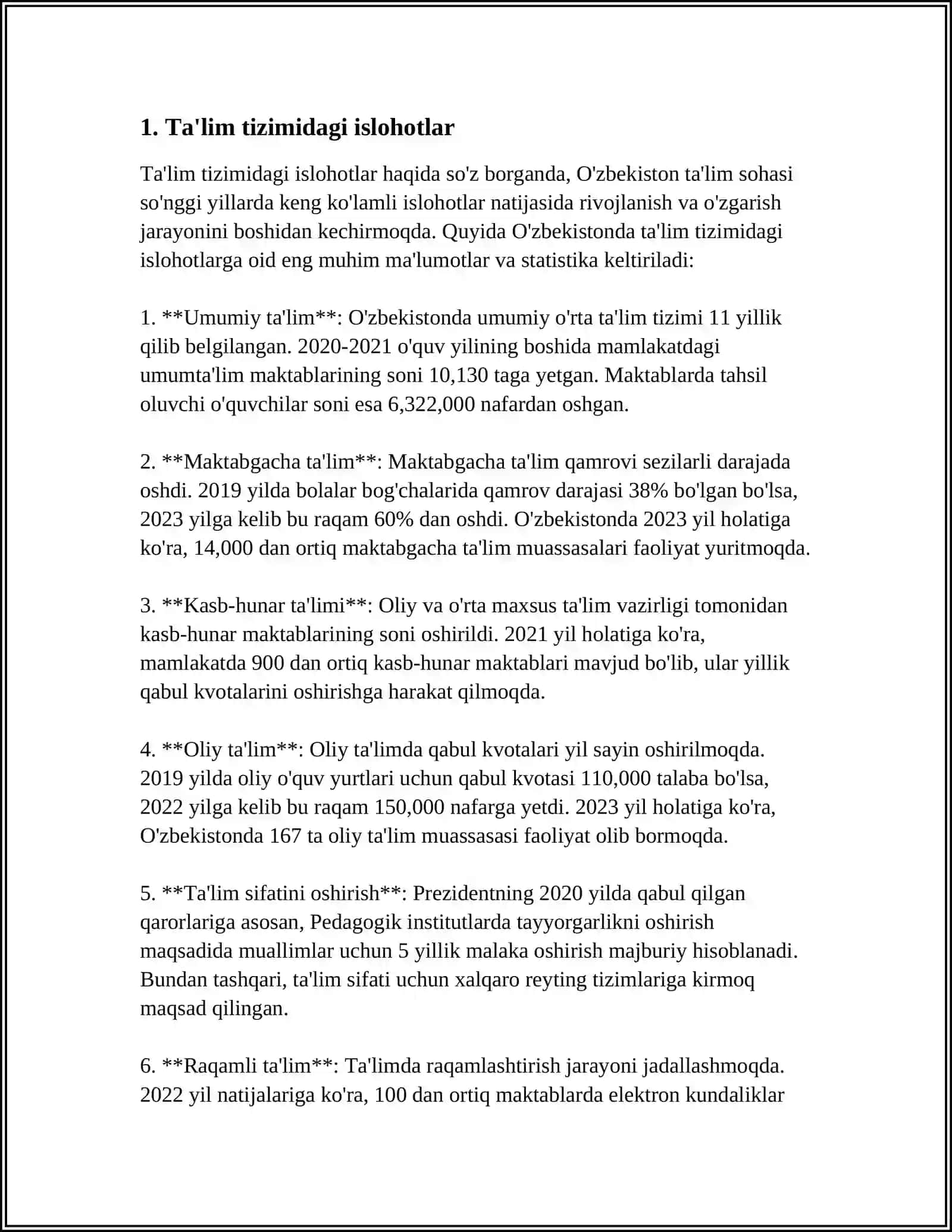 YANGI ÔZBEKISTONDA AMALGA OSHIRILAYOTGAN ISLOHOTLAR 3