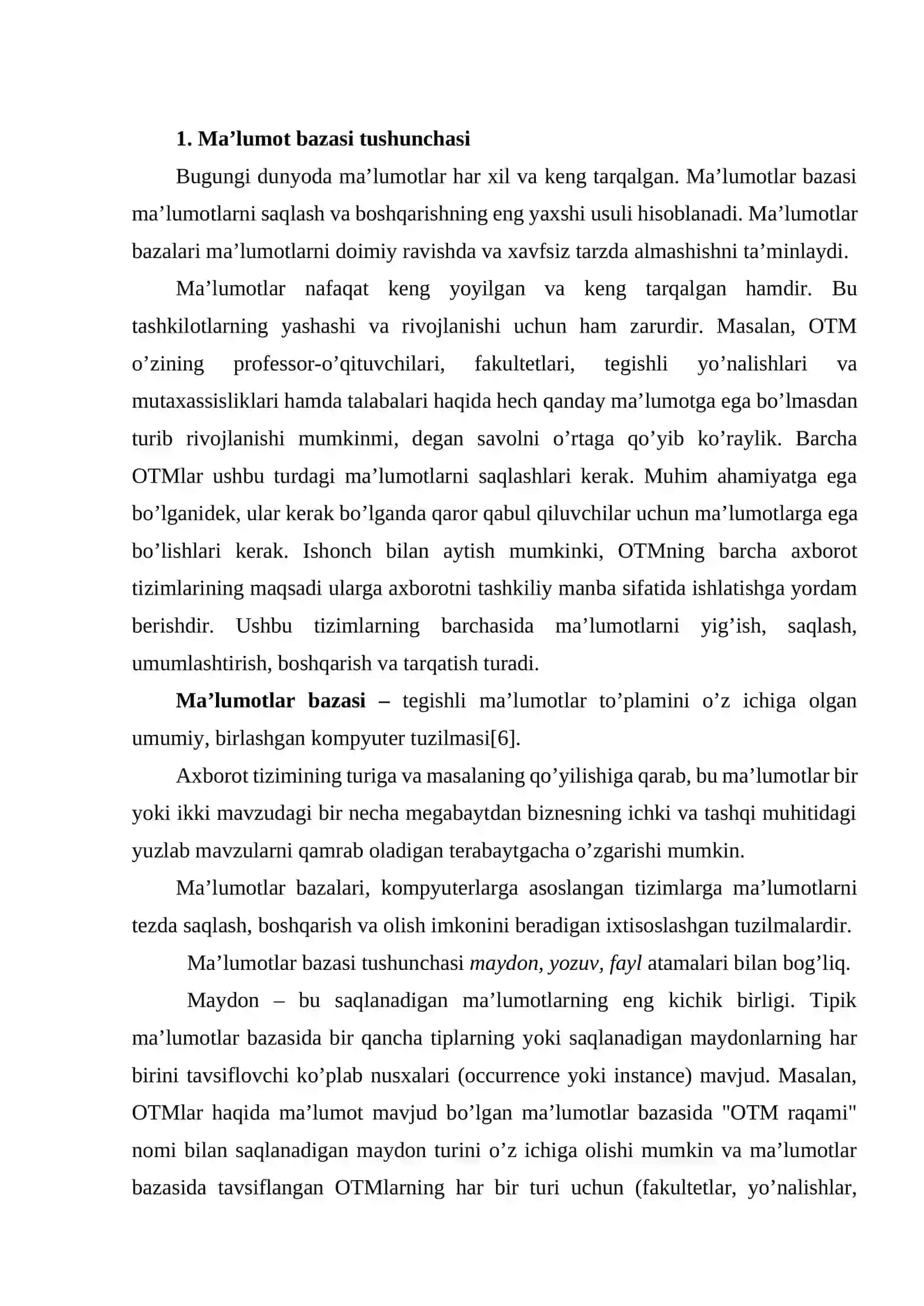MA’LUMOTLAR BAZASI TEXNOLOGOYALARI FANIDAN KUTUBXONA ma’lumotlar bazasini loyihalash_ mavzusida KURS ISHI 3