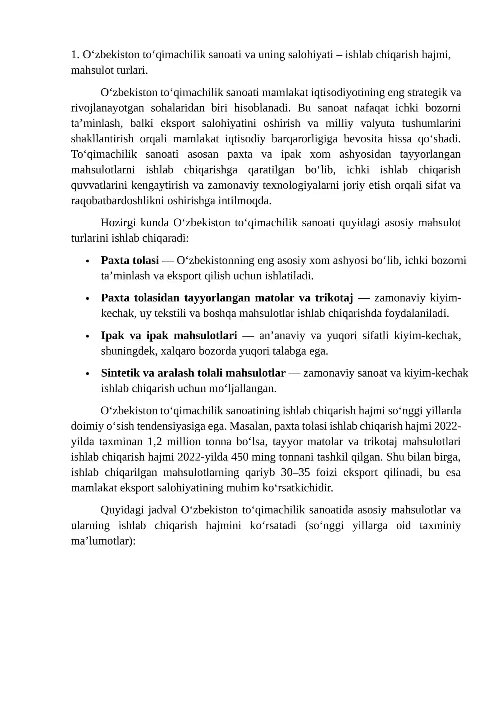 To'qimachilik sanoatida raqobatbardoshlikni oshirish omillari 3