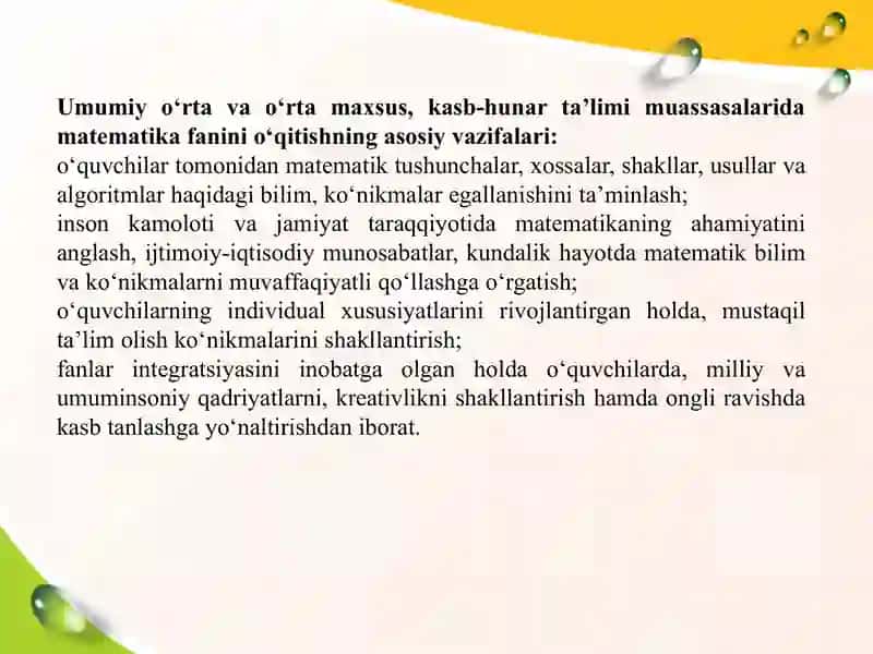 Matematika fanining o'rganish bosqichlari 3