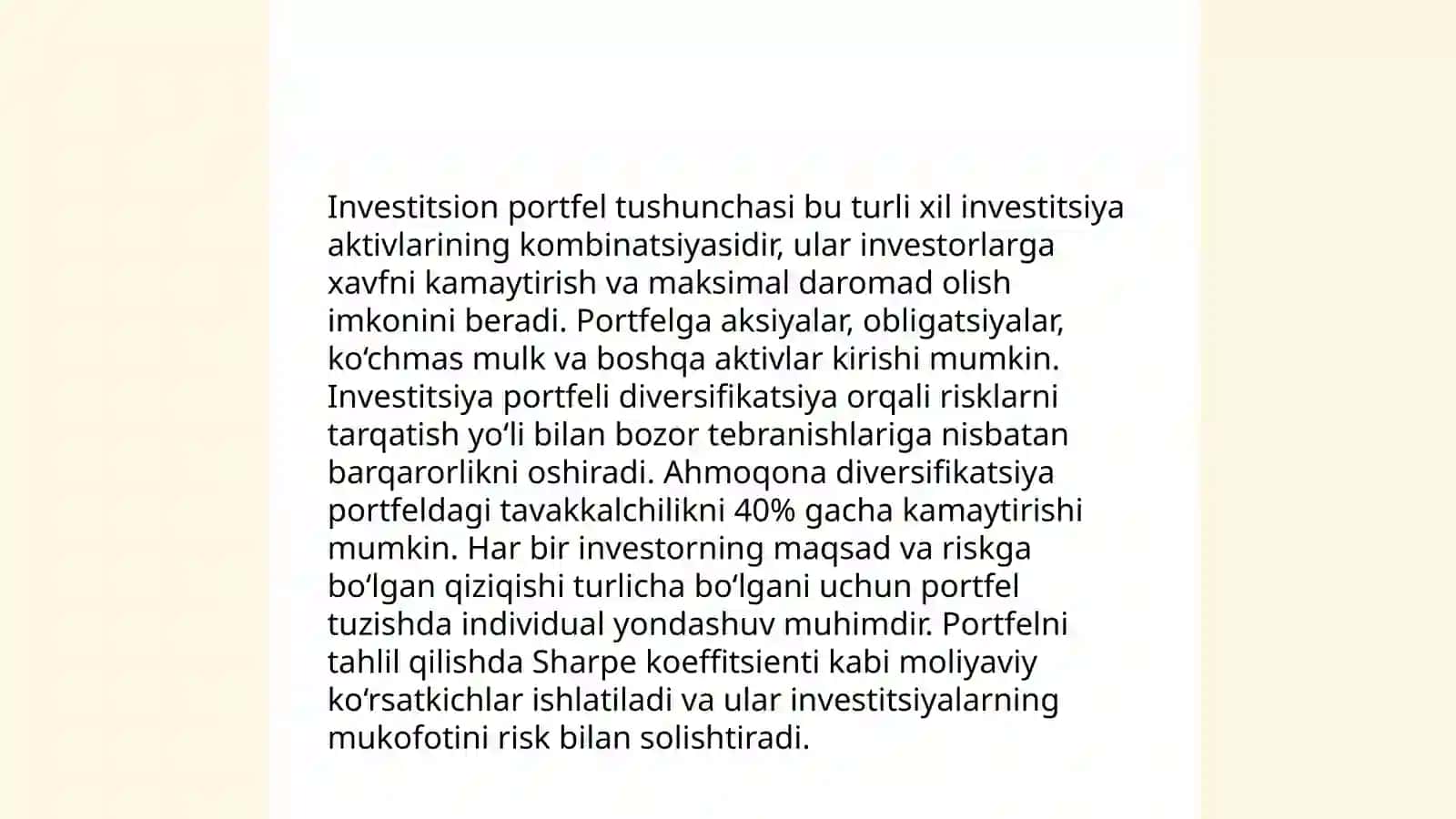 Investitsion portfelni shakllantirish reja 3