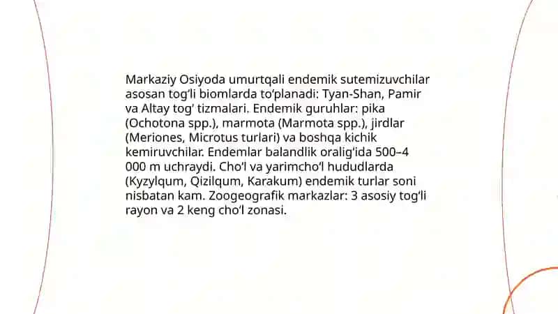 O‘rta osiyo umurtqali endemik hayvonlari va ularning zoogeografik xususiyatlari 3