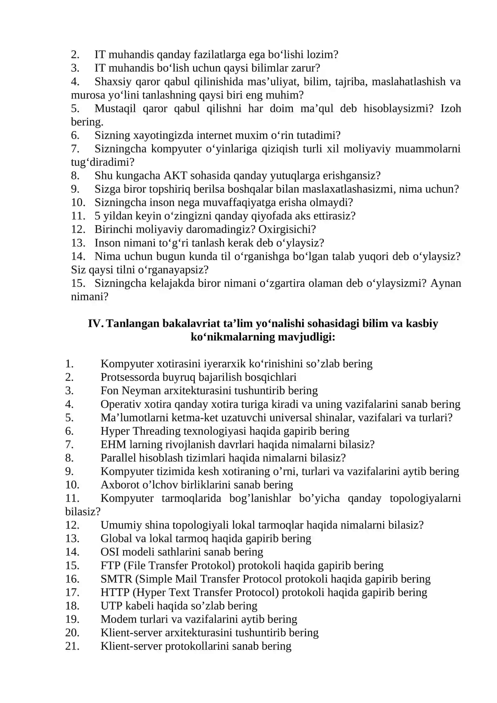 kompyuter injinering suhbat savollari 3