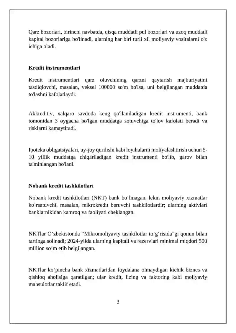 Kredit tizimi va uning tarkibi 3