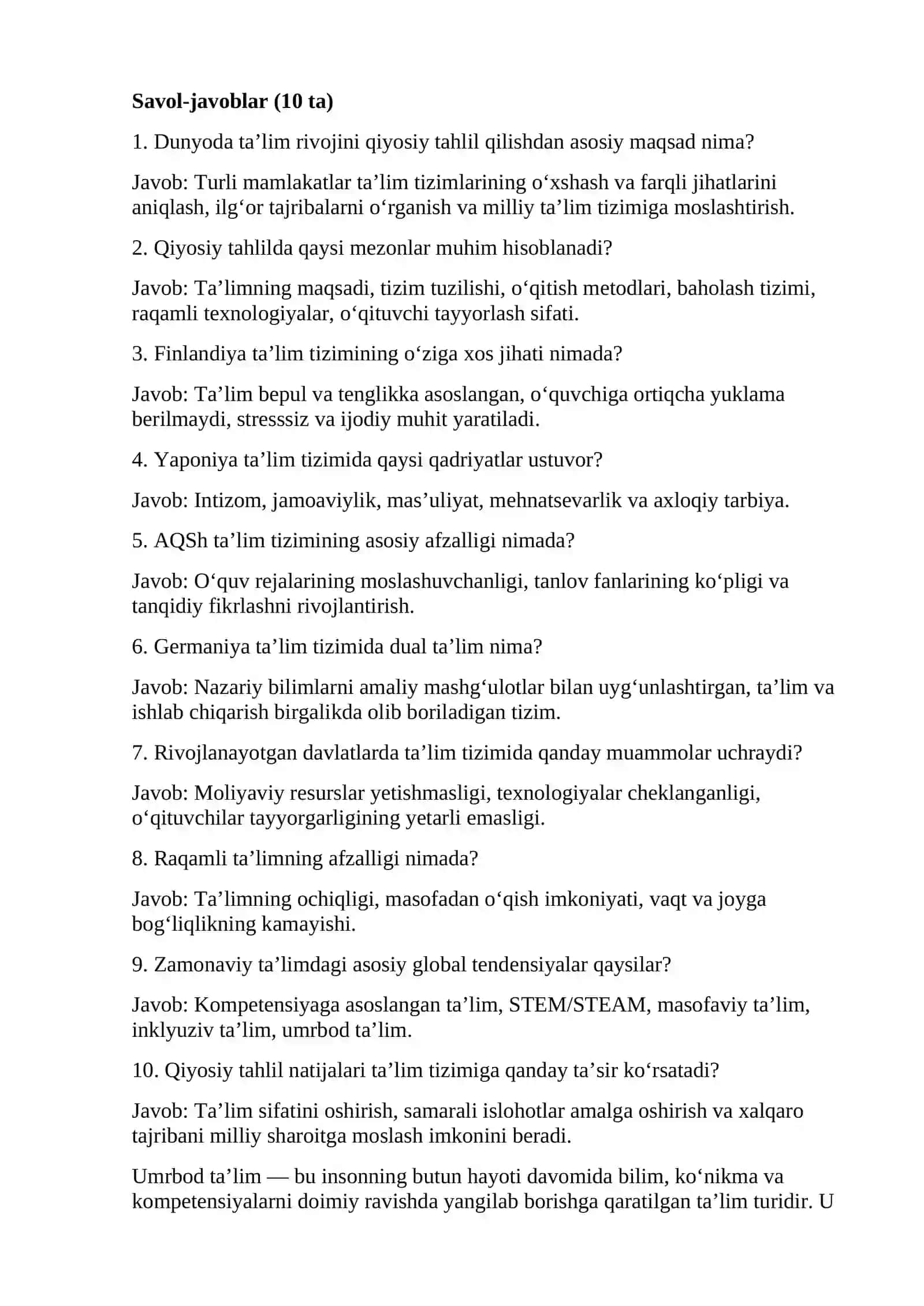 Dunyoda ta'lim rivojining qiyosiy tahlili 3