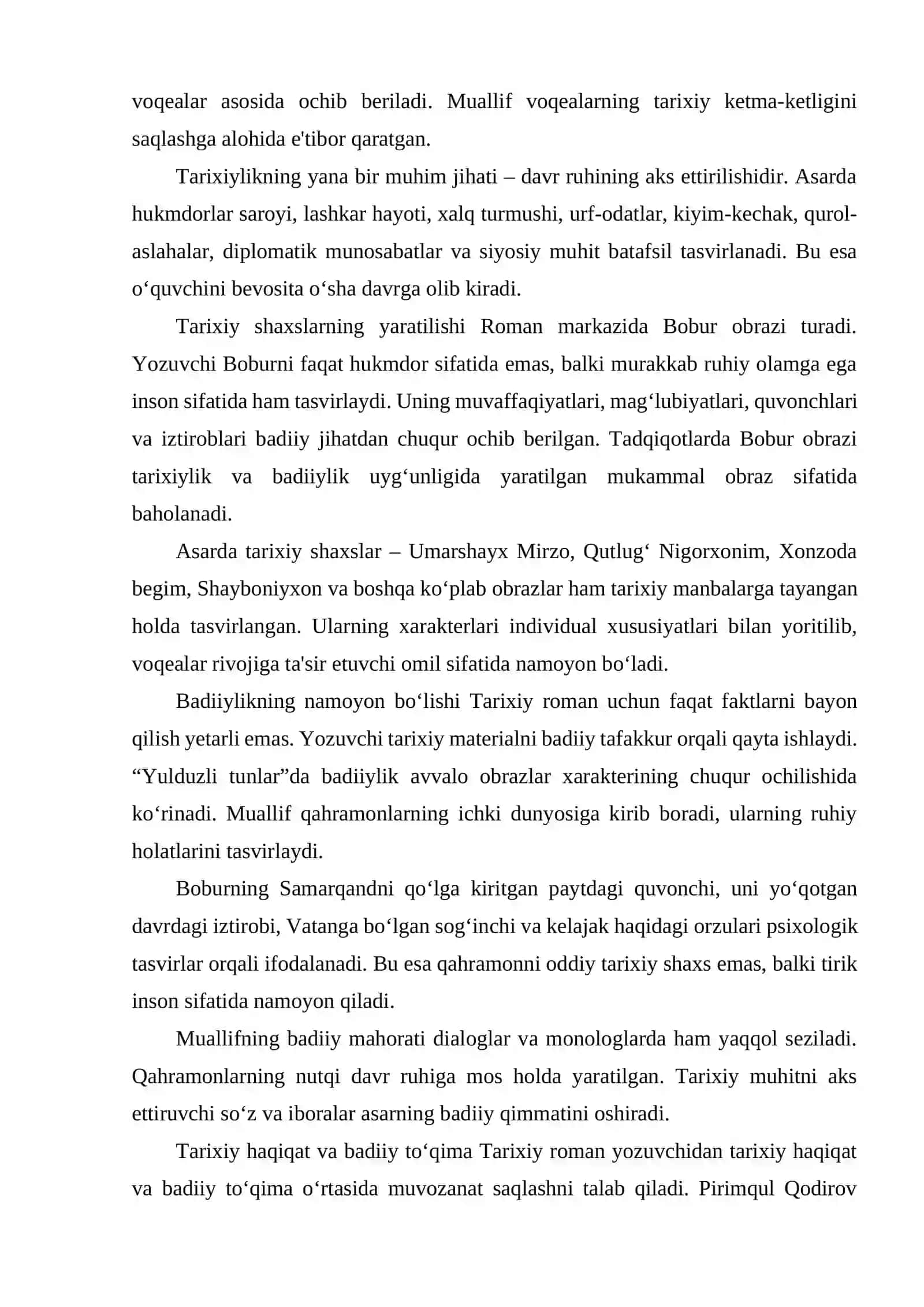 PIRIMQUL QODIROV "YULDUZLI TUNLAR " ROMANIDA TARIXIYLIK VA BADIIYLIK. 3