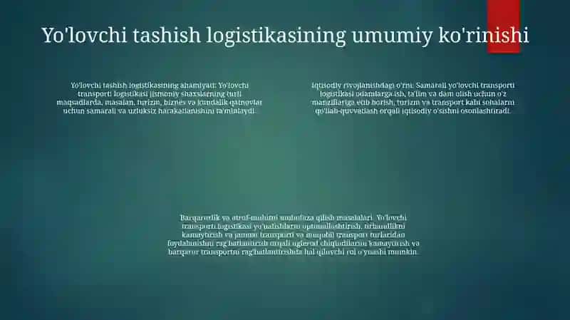 YoʻLovchi Tashishda Logistika 3