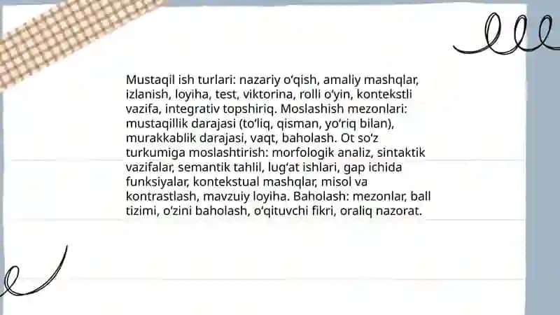 Ot soʻz turkumini oʻrganishda qoʻllaniladigan mustaqil ishlarni ishlash metodikasi 3