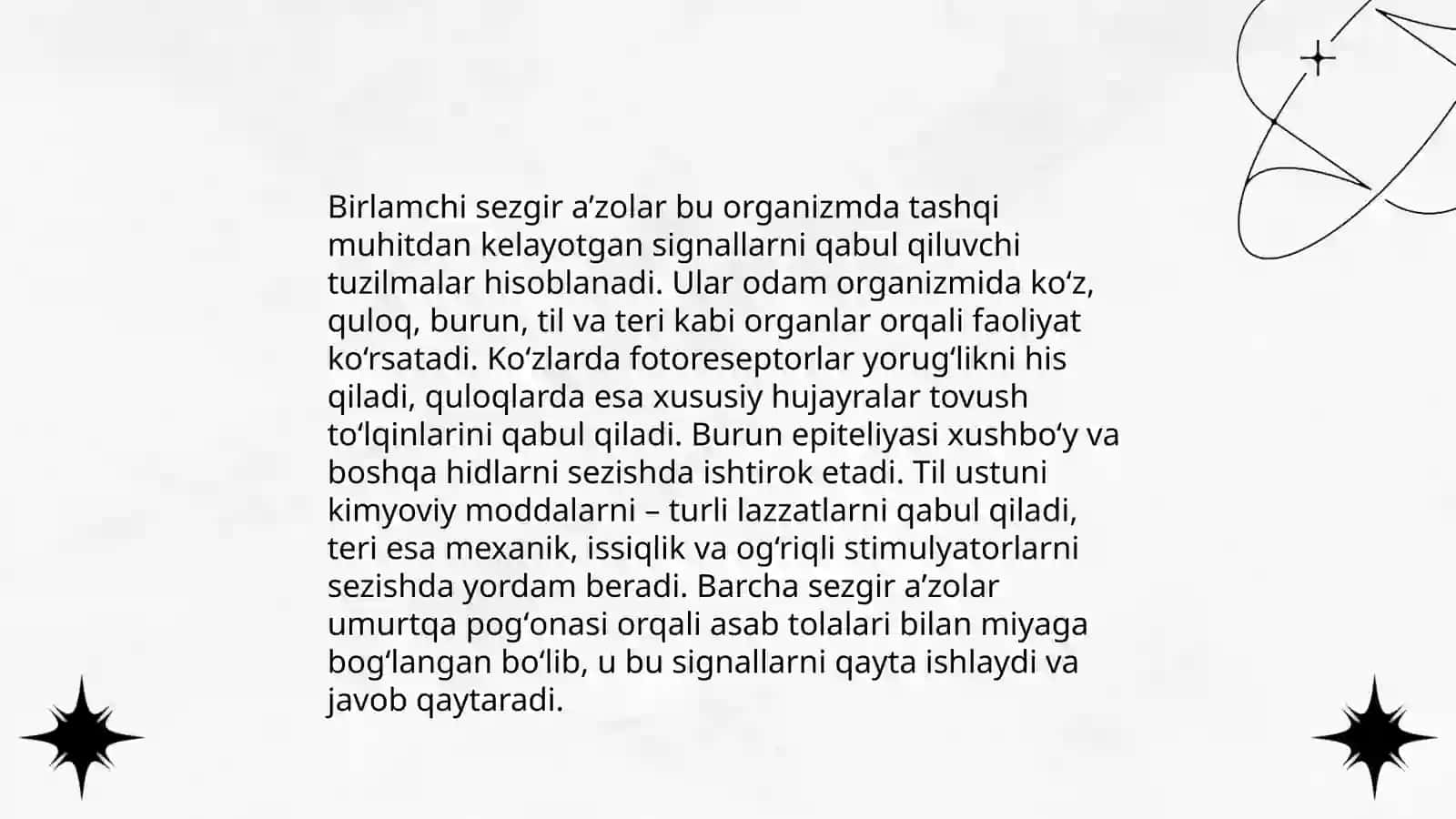 Birlamchi va ikkilamchi sezgir a’zolar va organlarning ishlashi 3