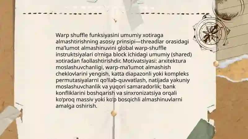 Umumiy xotiradan foydalanib, warp shuffle funksiyasini almashtirish usuli 3