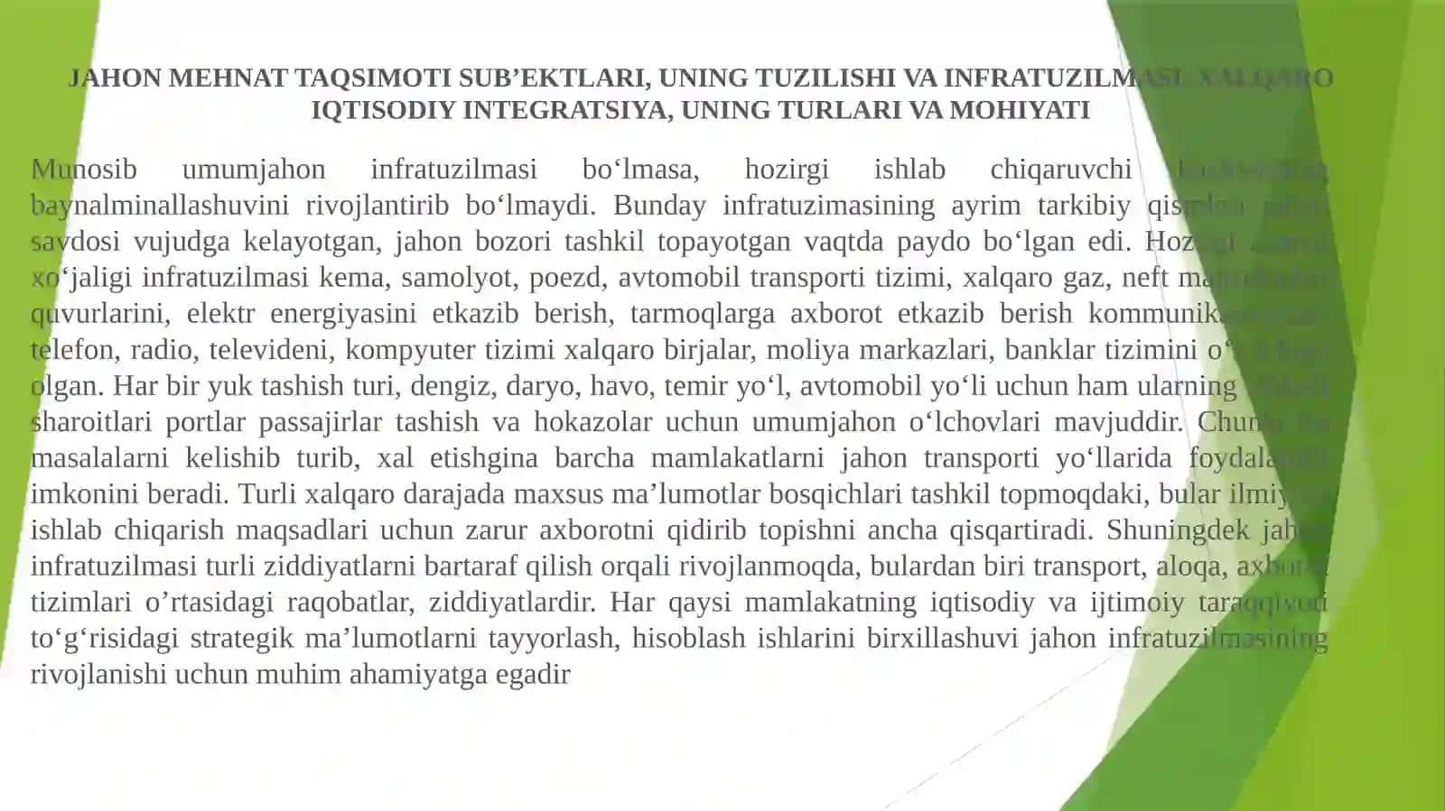 Jahon xo‘jaligi va xalqaro iqtisodiy munosabatlar: asosiy ko‘rinishlari va xususiyatlari. Xalqaro mehnat taqsimoti 3