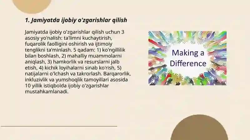 Jamiyatda Ijobiy O'zgarishlar Qilish 3