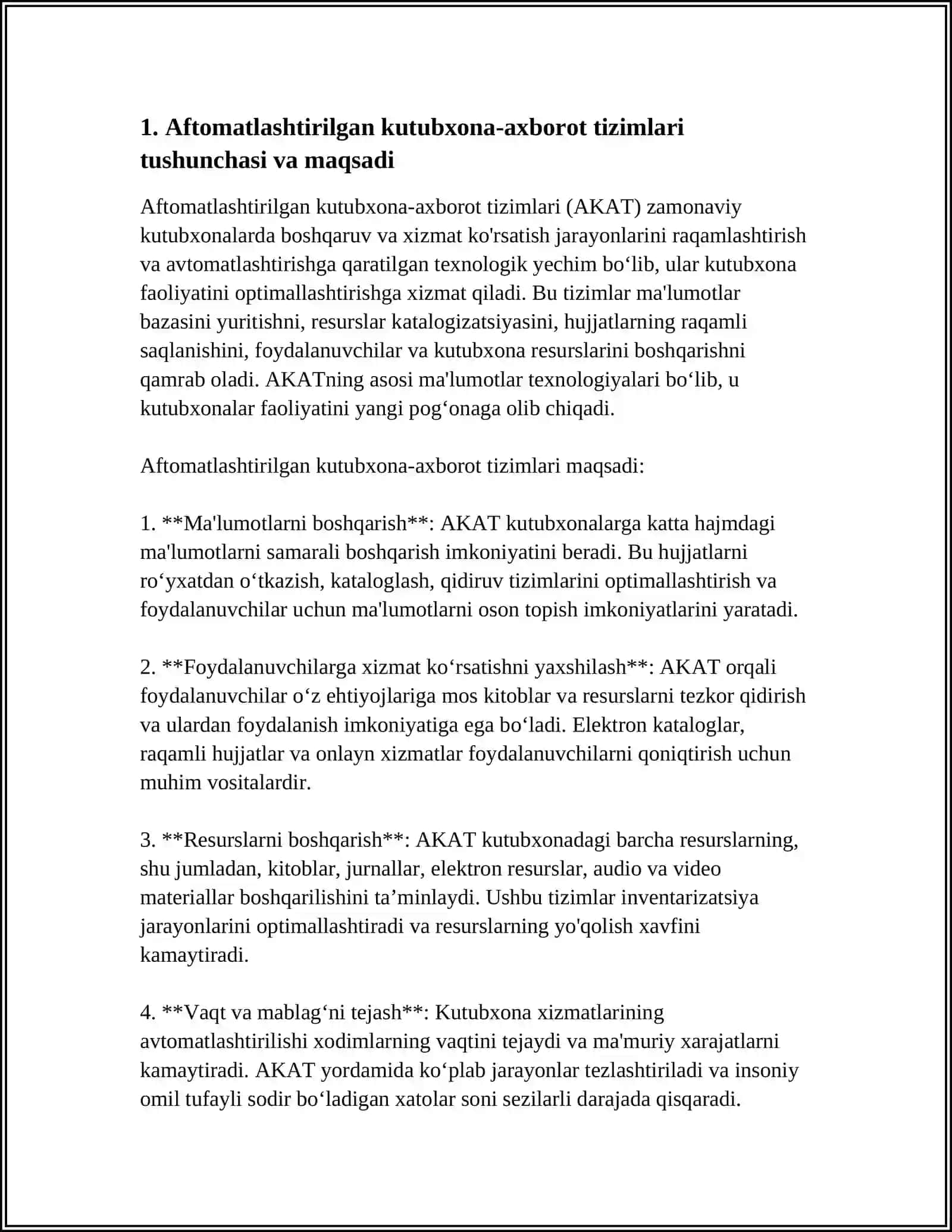 AFTOMATLASHTIRILGAN KUTUBXONA-AXBOROT TIZIMLARI HAQIDA BOSHLANG'ICH MA'LUMOTLAR 3