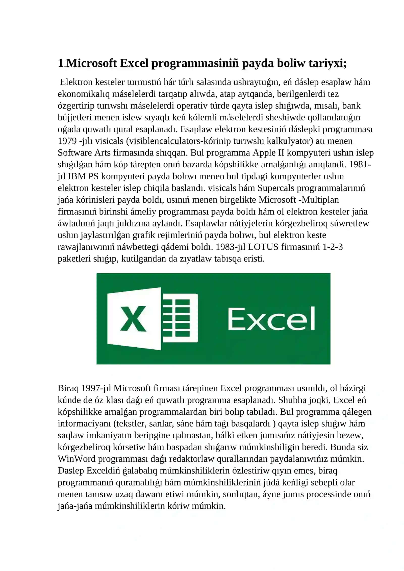 MS Excel elektron keste programmasi 3