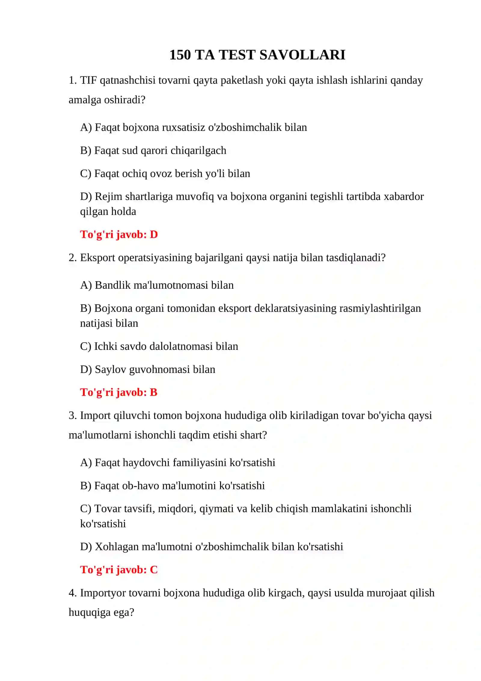 TIF ISHTIROKCHILARI UCHUN TESTLAR 3