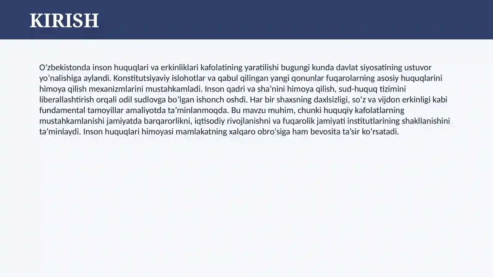 O’ZBEKISTONDA INSON HUQUQLARI VA ERKINLIKLARI KAFOLATINING YARATILISHI 3