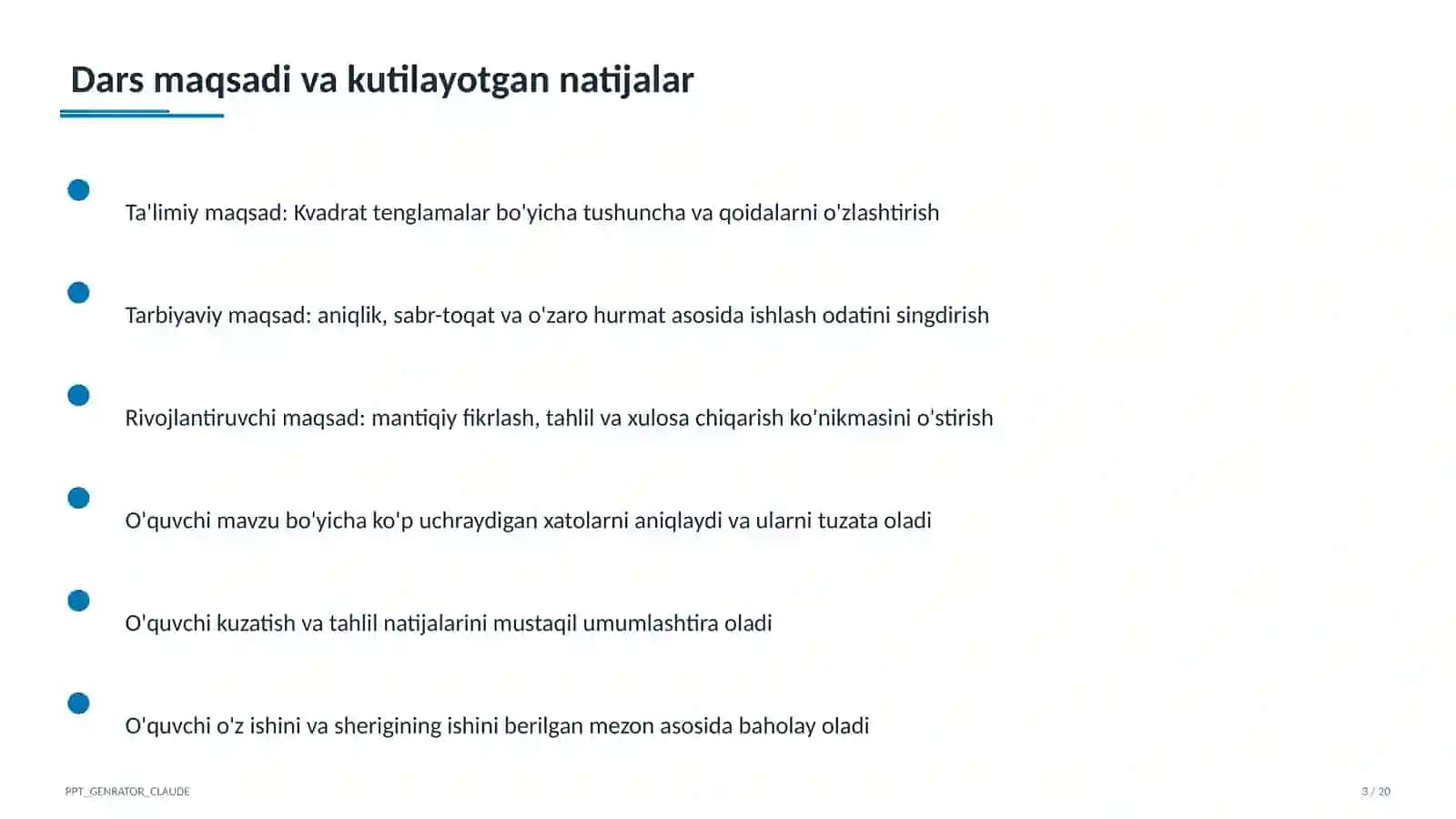 Kvadrat tenglamalar (8-sinf) 3