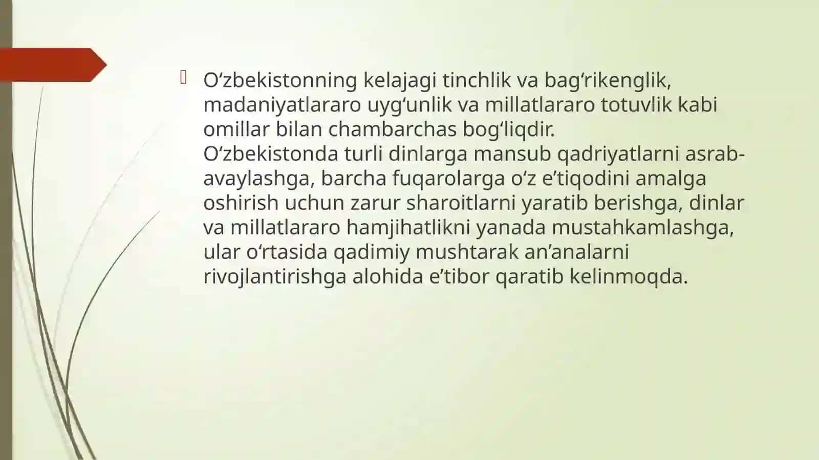 O'zbekiston Respublikasi Prezidenti Shavkat Mirziyoyevning diniy bag'rikenglik sohasidagi qolib bor gan governu qarorlari 3
