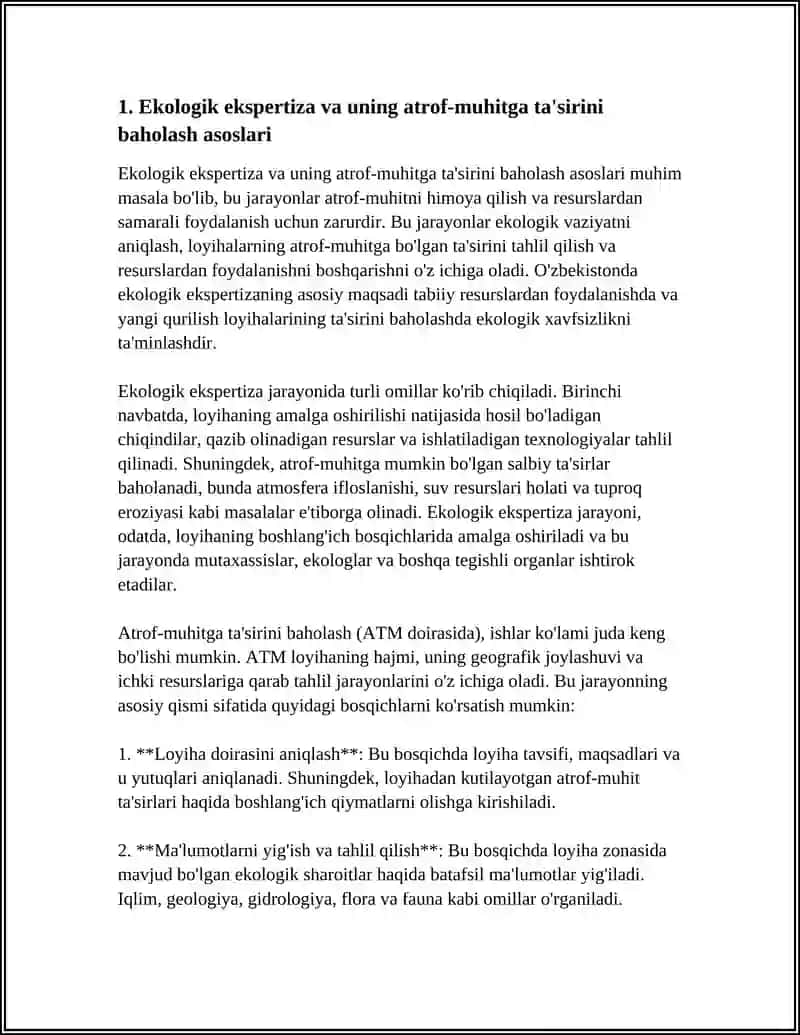 EKOLOGIYALIQ EKSPERTIZANI ATROF MUHITGA TA'SIRIN BOHALASH 3