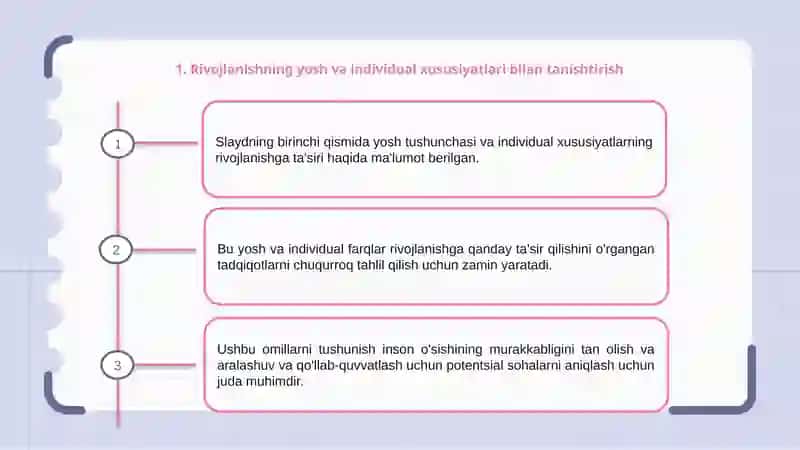 Rivojlanishning yoshga va individual xususiyatlariga oid tadqiqotlar tahlili 3