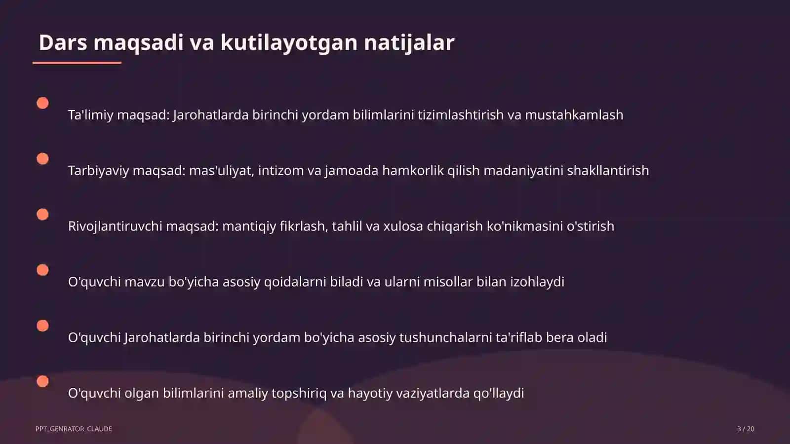 Jarohatlarda birinchi yordam (9-sinf) 3