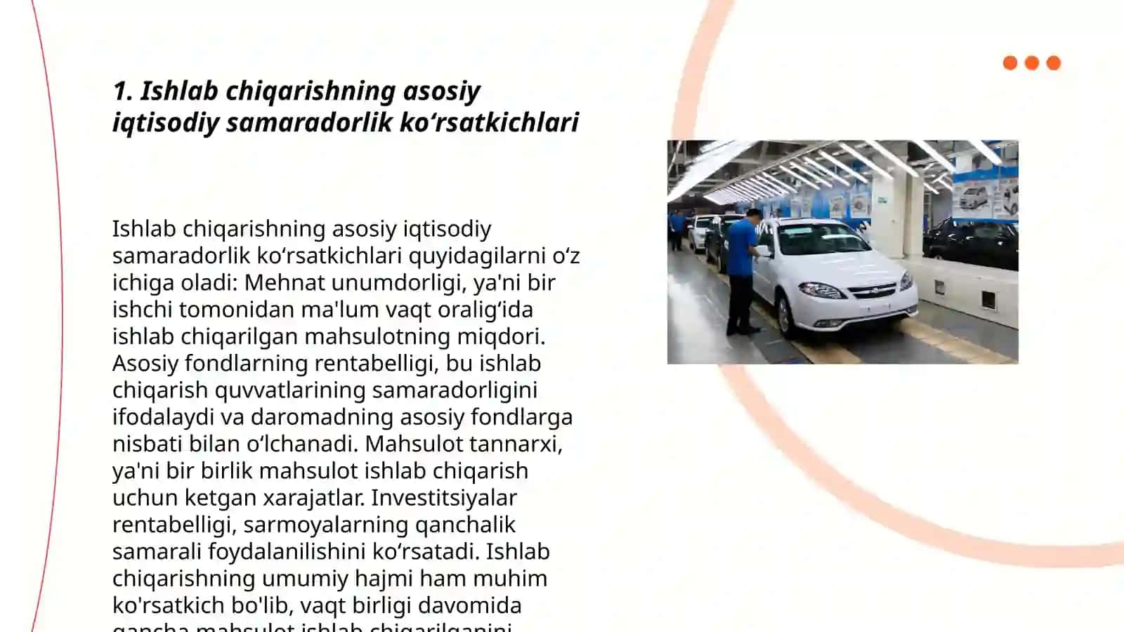 Ishlab chiqarishning iqtisodiy samaradorligi va uning koʻrsatkishlari 3