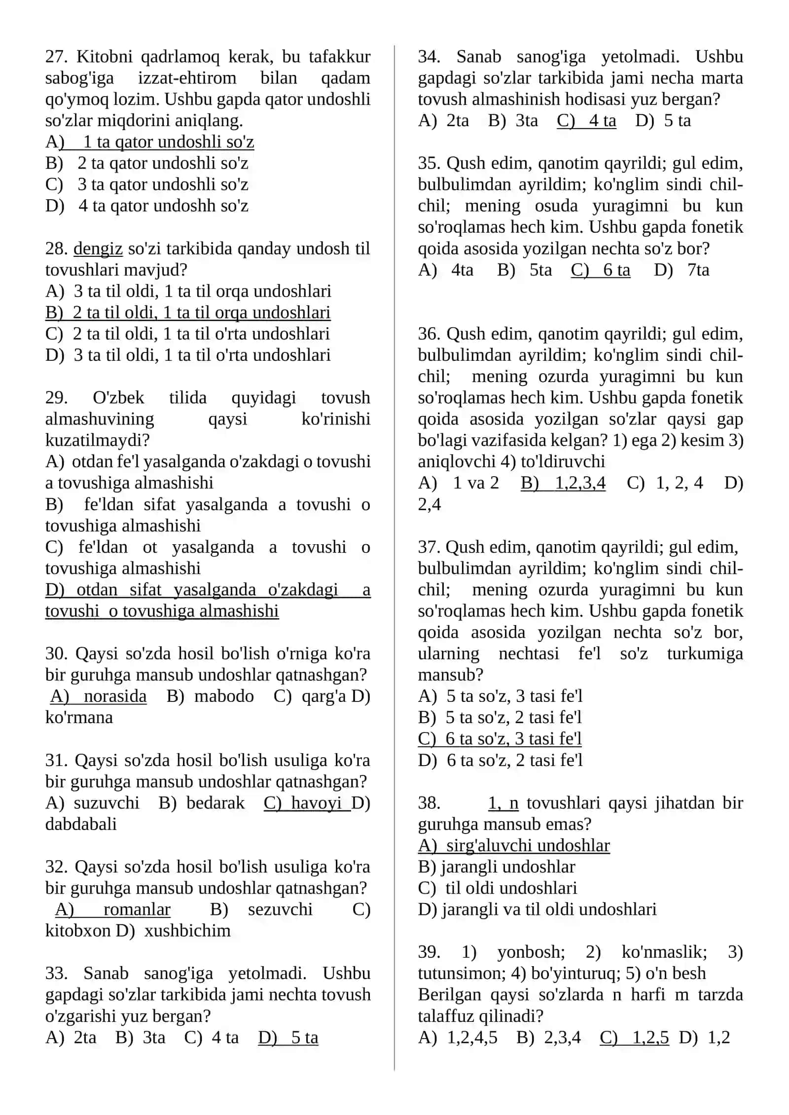 Fonetika, Grafiya, Orfografiya, Orfoepiya testlar 3