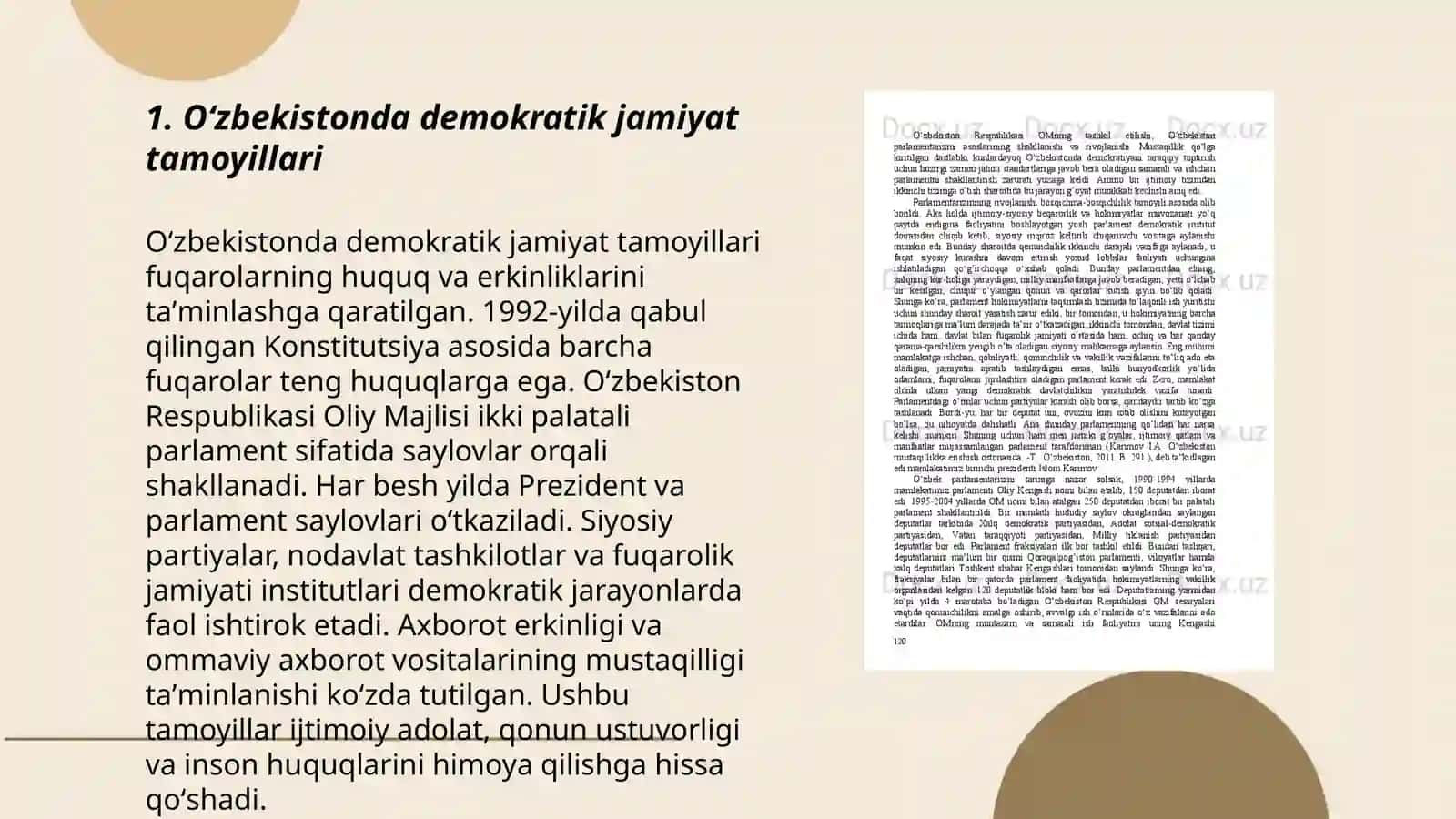 Oʻzbekistonda demokratik, fuqarolik jamiyati asoslarining shakllanishi va amalga oshirilgan siyosiy islohotlar 3