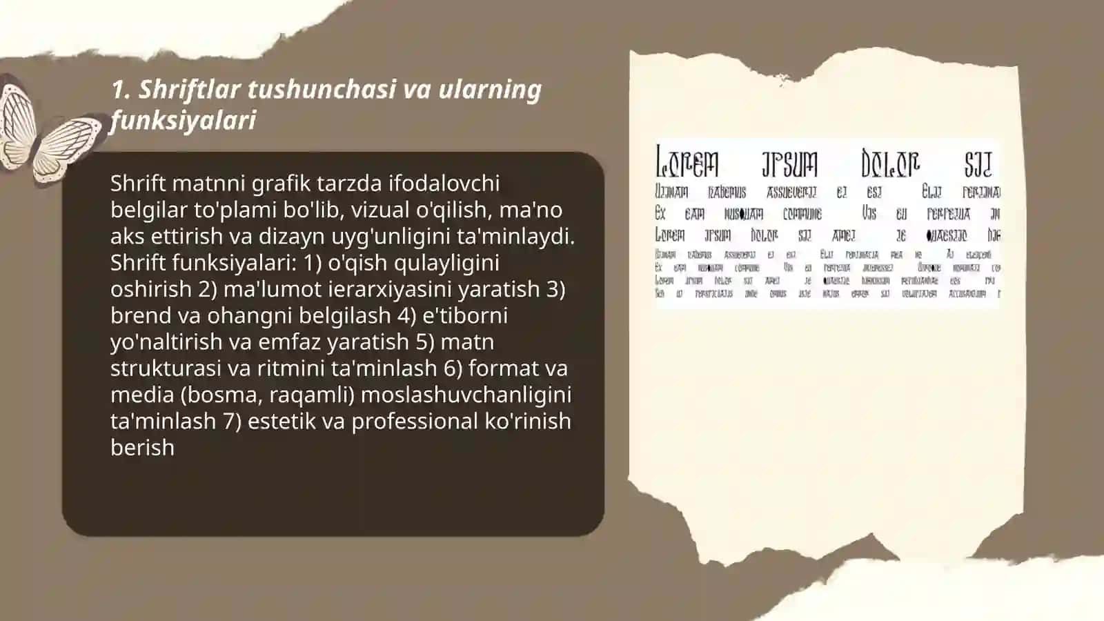 Shriftlar ularning turlari va kartadagi yozuvlar. Bo'yoq turlari 3