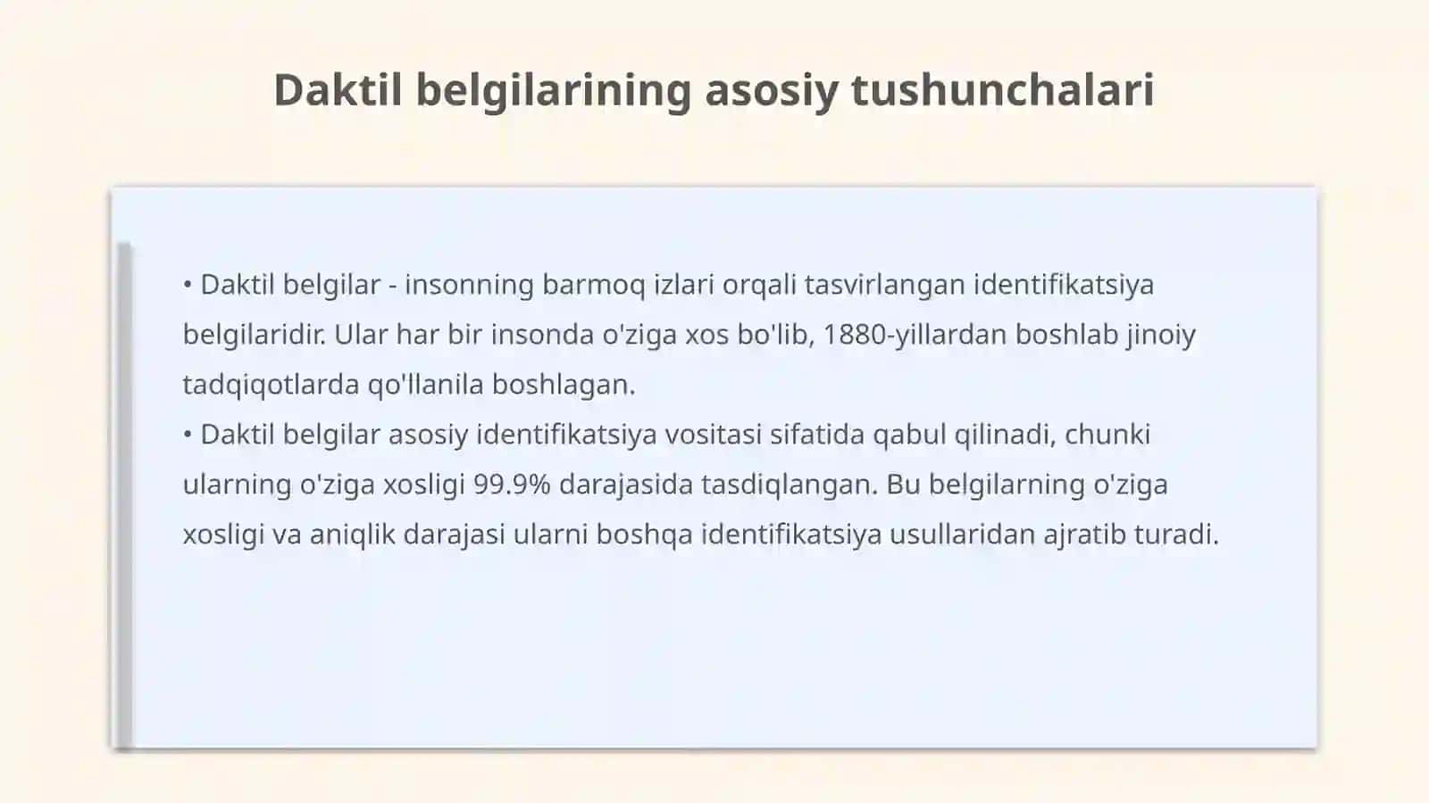 Daktil belgilarining tavsifi Umidxon Reja 3