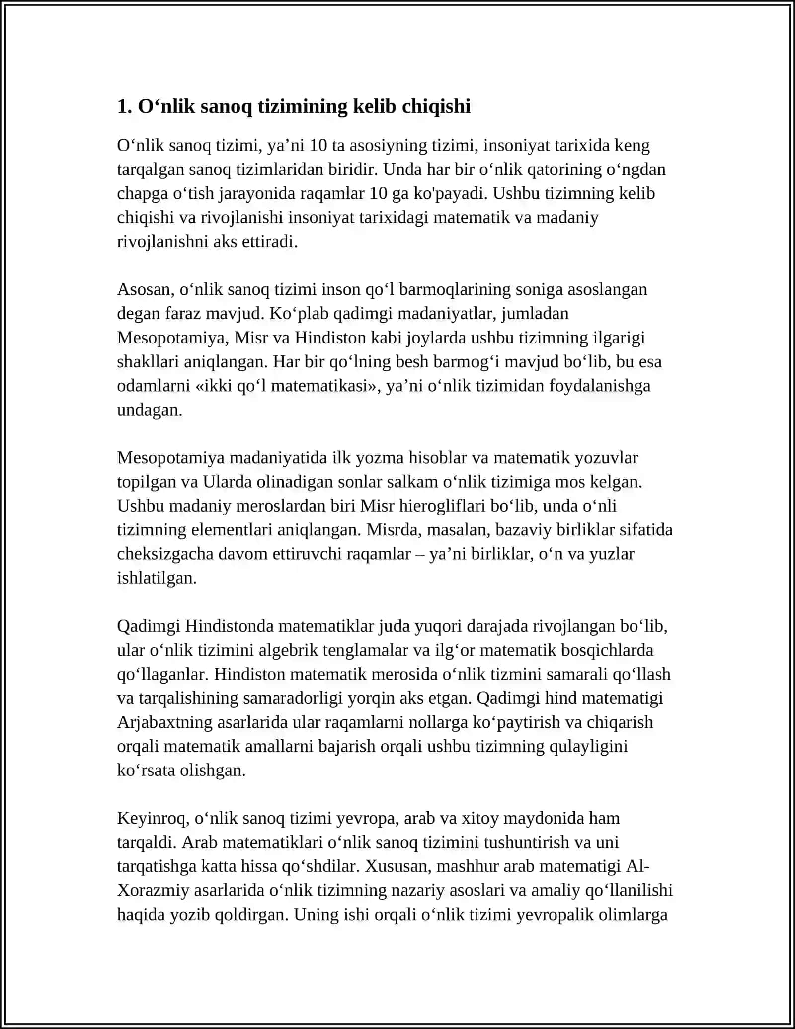 OʻNLIK SANOQ SISTEMASI VA UNING TARIXI 2024-2025-o'quv yili REFERAT 3