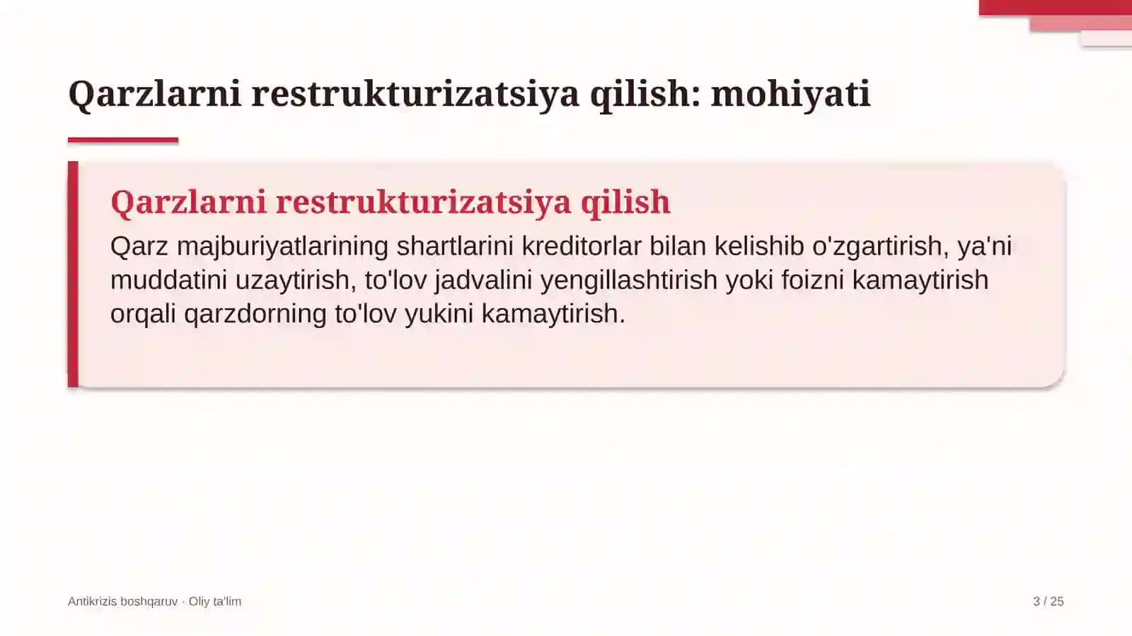 Xorijiy universitetlar filiallarida qarzlarni restrukturizatsiya qilish 3