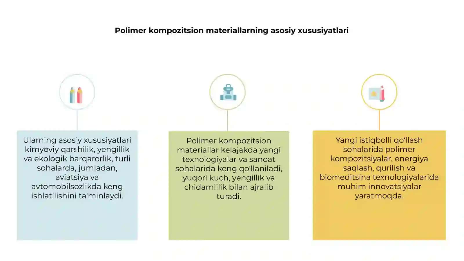 Kimyofakulteti kimyo talim yo’nalishi 3-kurs 223-guruhi talabasi Raimova Umidaning polimer vakompozitsion materiallari kimyo fanidan tayyorlagan taqdimoti 3