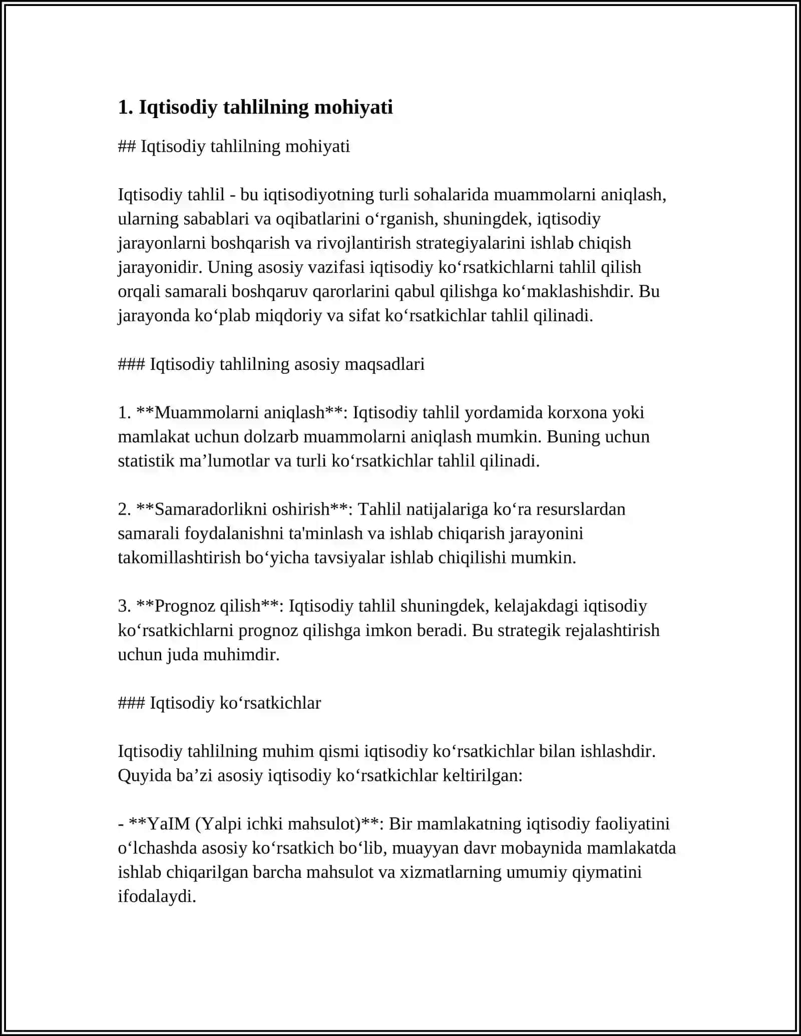 IQTISODIY TAHLILNING MOHIYATI, AHAMIYATI VA VAZIFALARI 3