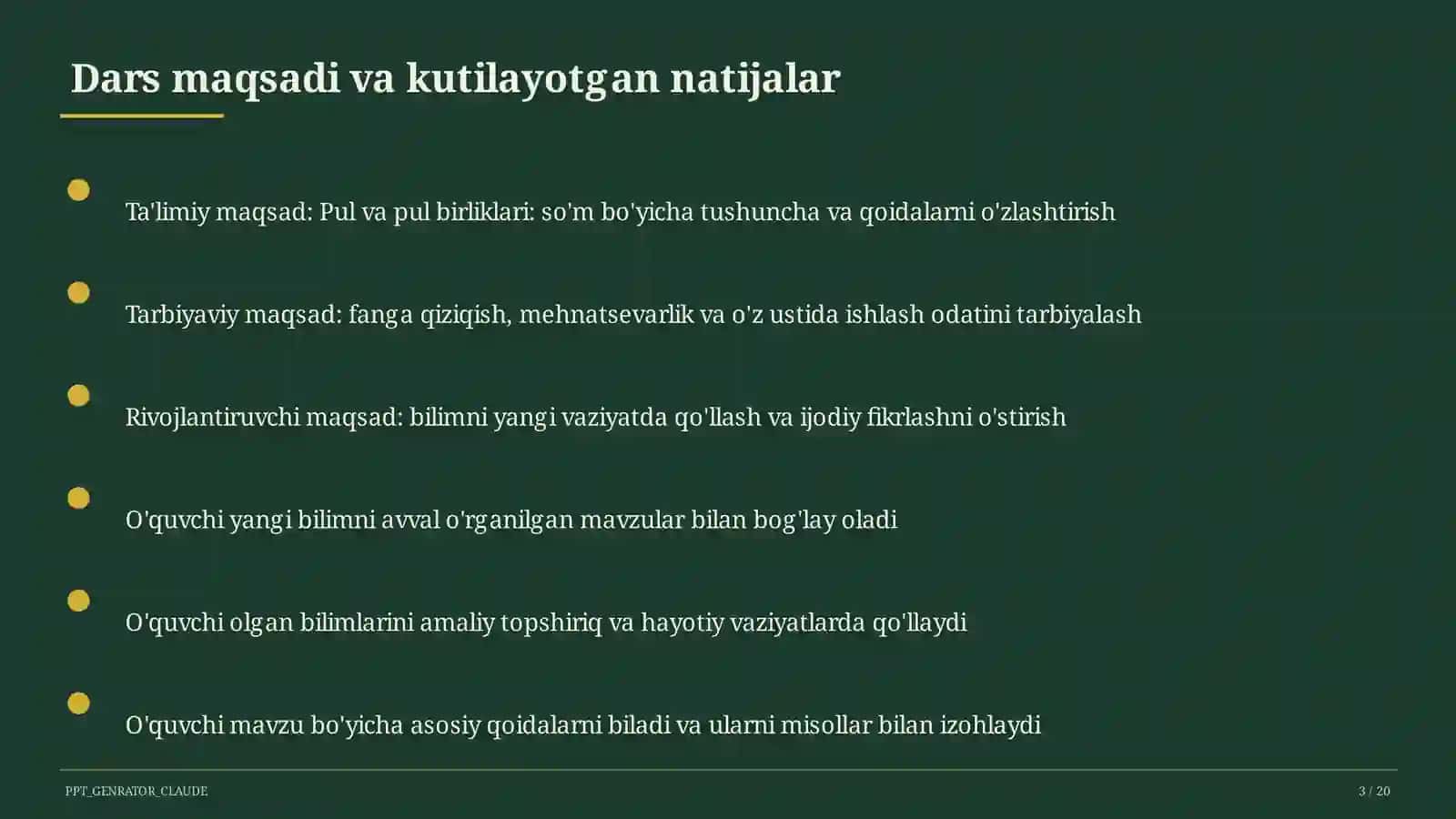 Pul va pul birliklari: so'm (2-sinf) 3