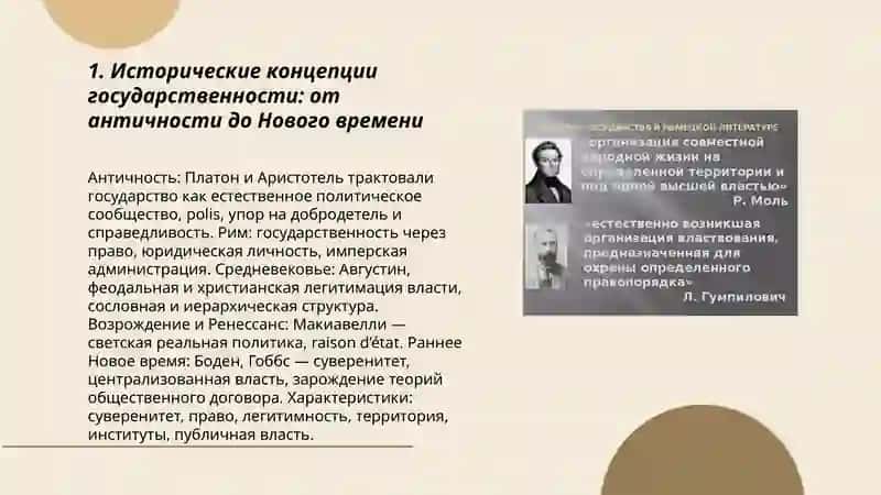 Обобщить взглядов учёных и философоф на понятие государственности и характеристика 3