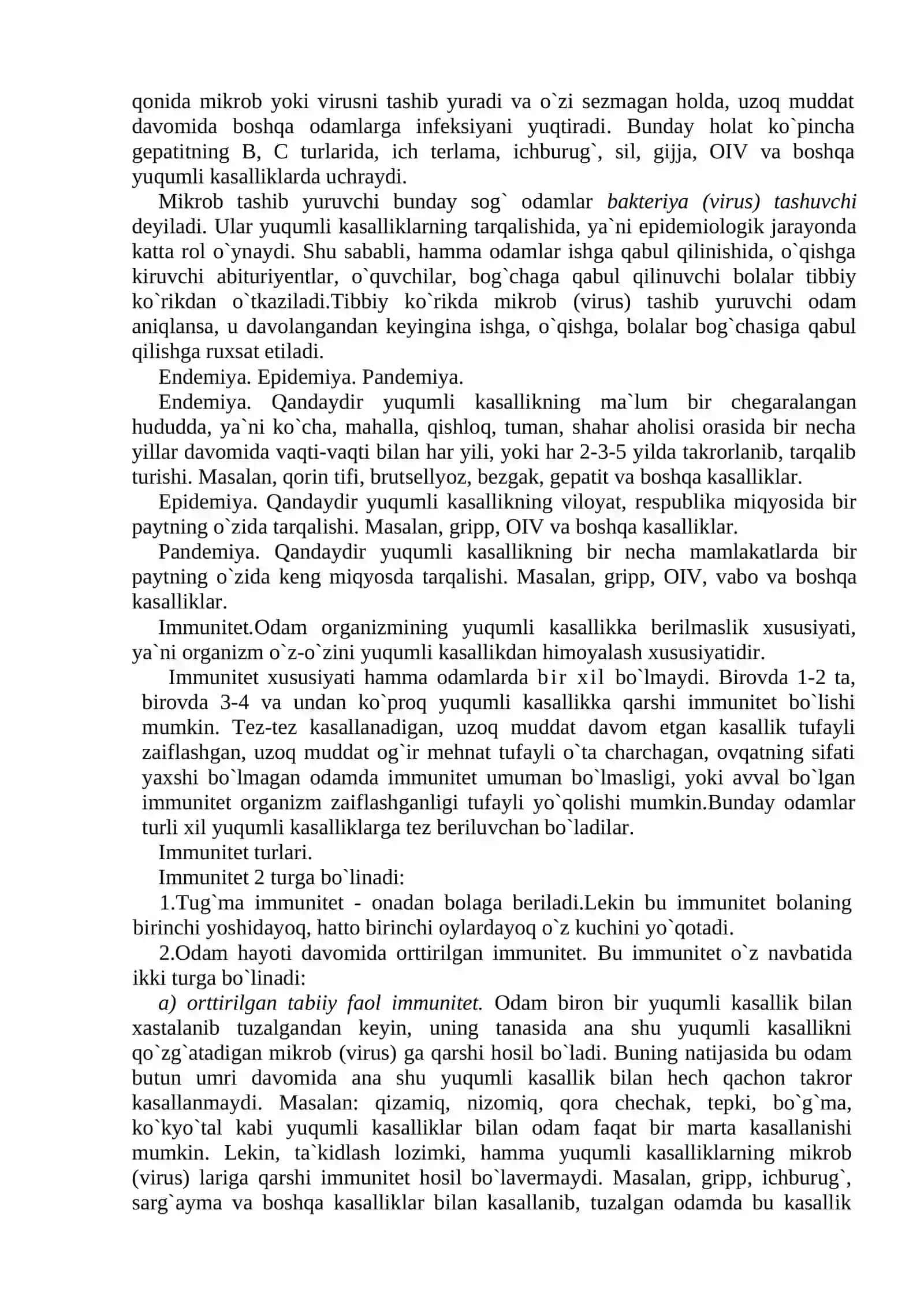 Yuqumli kasalliklar, infeksiyaning tarqalishi va oldini olish. Immunitet 3