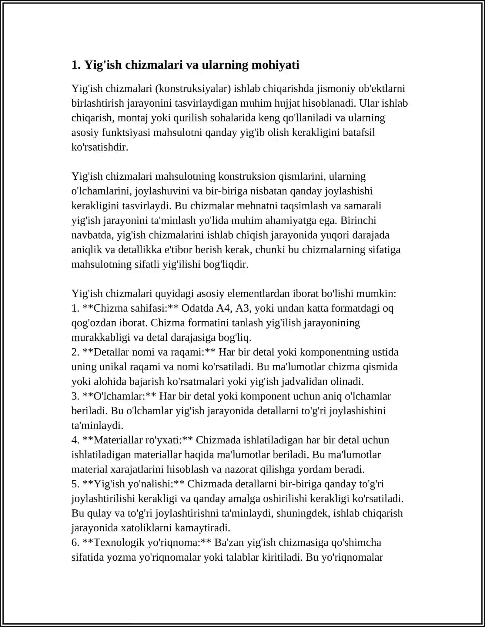YIG’ISH CHIZMALARIDA BOG’LOVCHI, MONTAJ, GABARIT VA XK. O’LCHAMLARINI QO’YISH. YIG’ISH CHIZMALARIDAGI SHARTLILIK VA SODDALASHTIRISHLAR 3