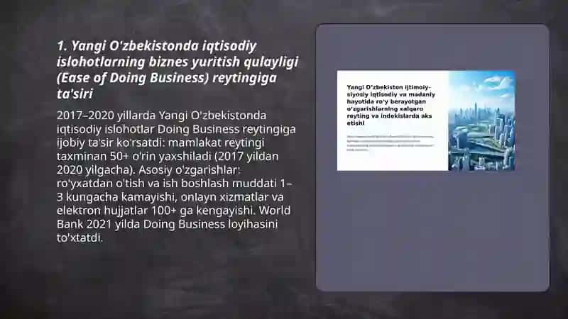 Yangi O'zbekiston ijtimoiy-siyosiy, igtisodıy va madaniy hayotida ro'y berayotgan o'zgarishlarning xalqaro reyting v a indekslarda aks etishi 3