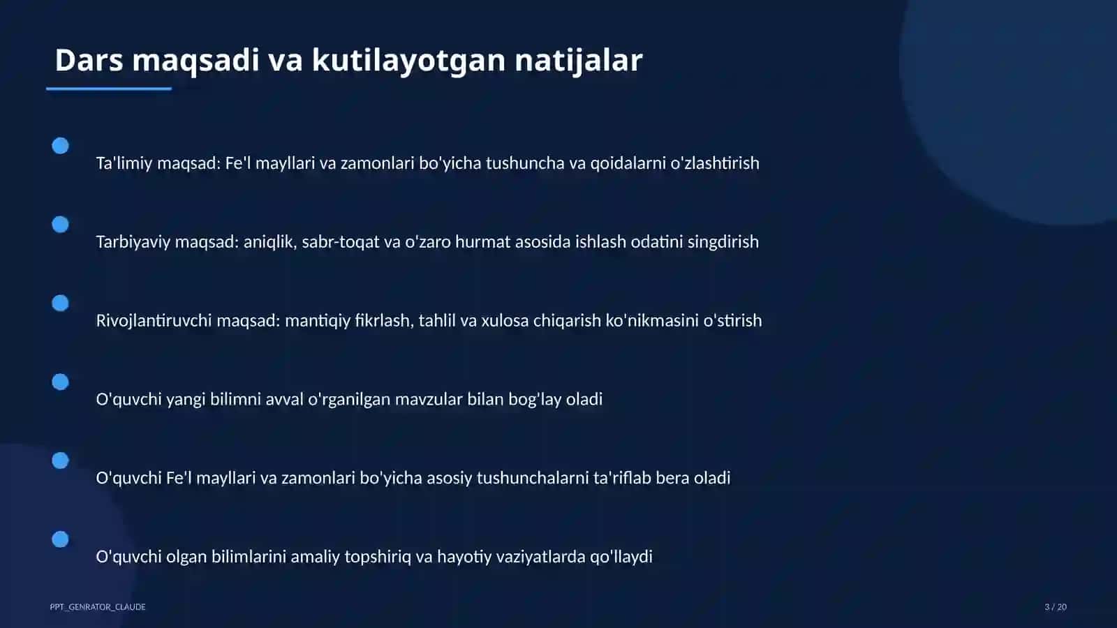 Fe'l mayllari va zamonlari (7-sinf) 3