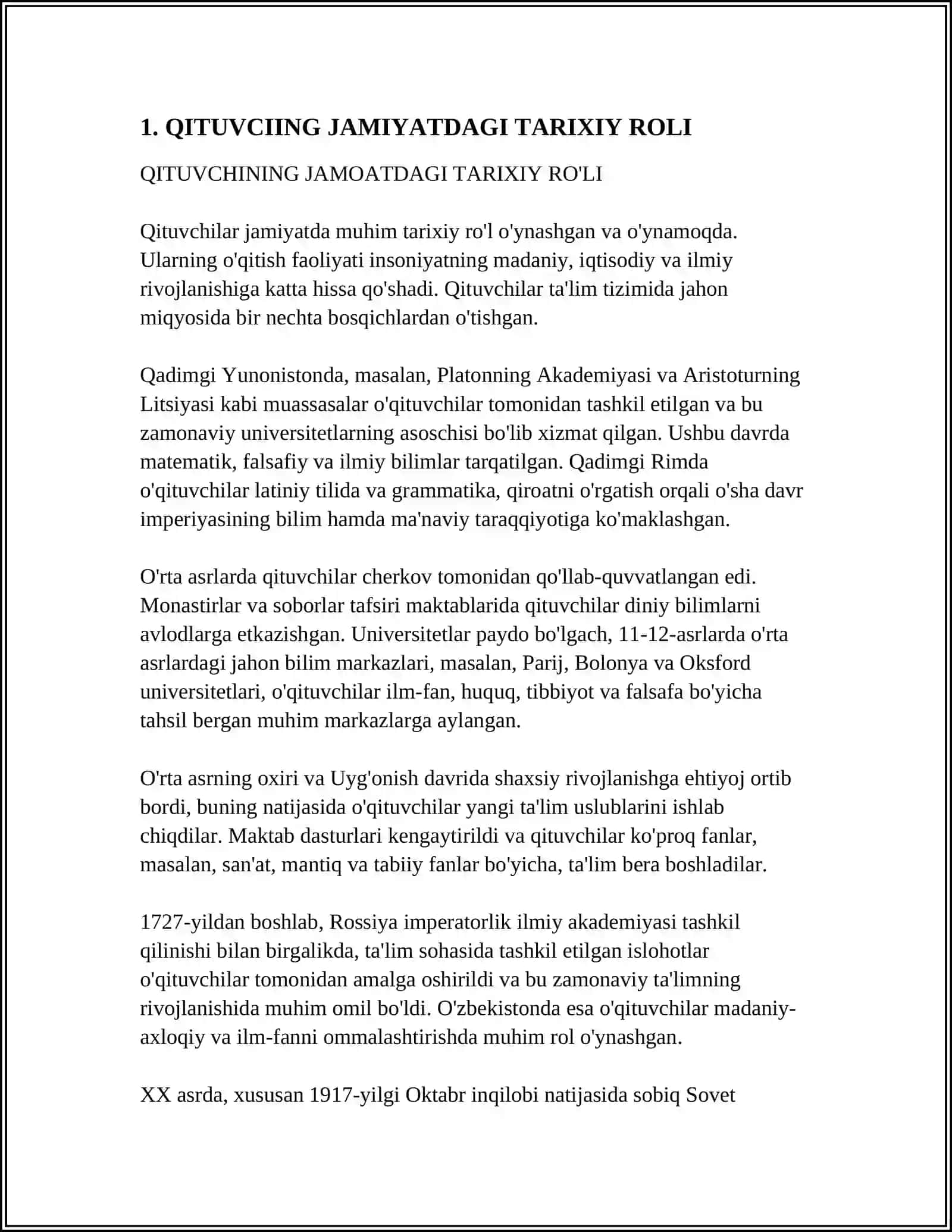 MUSTAQIL ISH Mavzu: ÒQITUVCINING JAMIYATDA TUTGAN ÒRNI 3