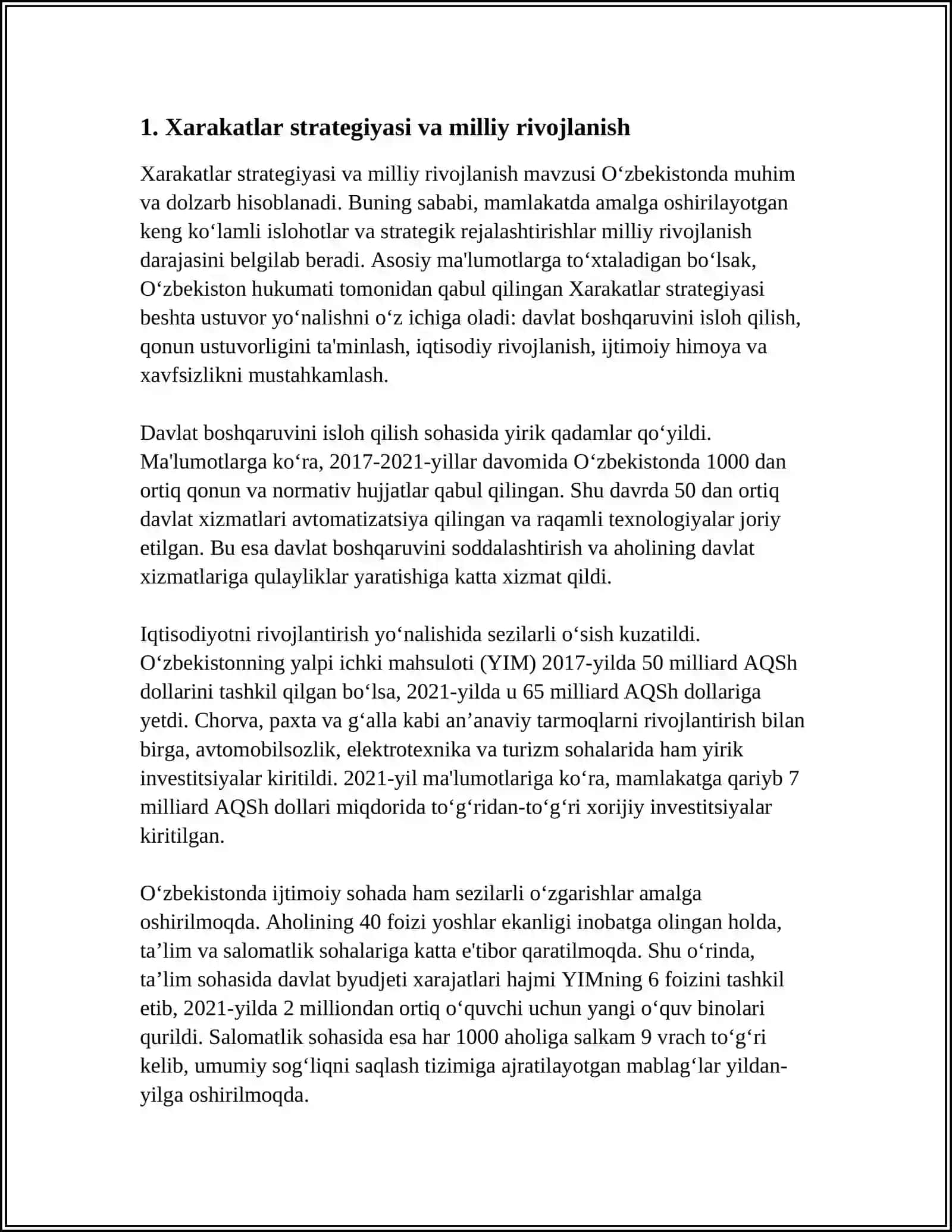 MUSTAQIL ISH Mavzu: XARAKATLAR STRATEGIYASI 3-YOʻNALISHI 3