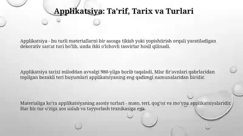 Aplikatsiya usulidan foydalanib buyumlarga va ko‘rgazmalarga bezak berish 3