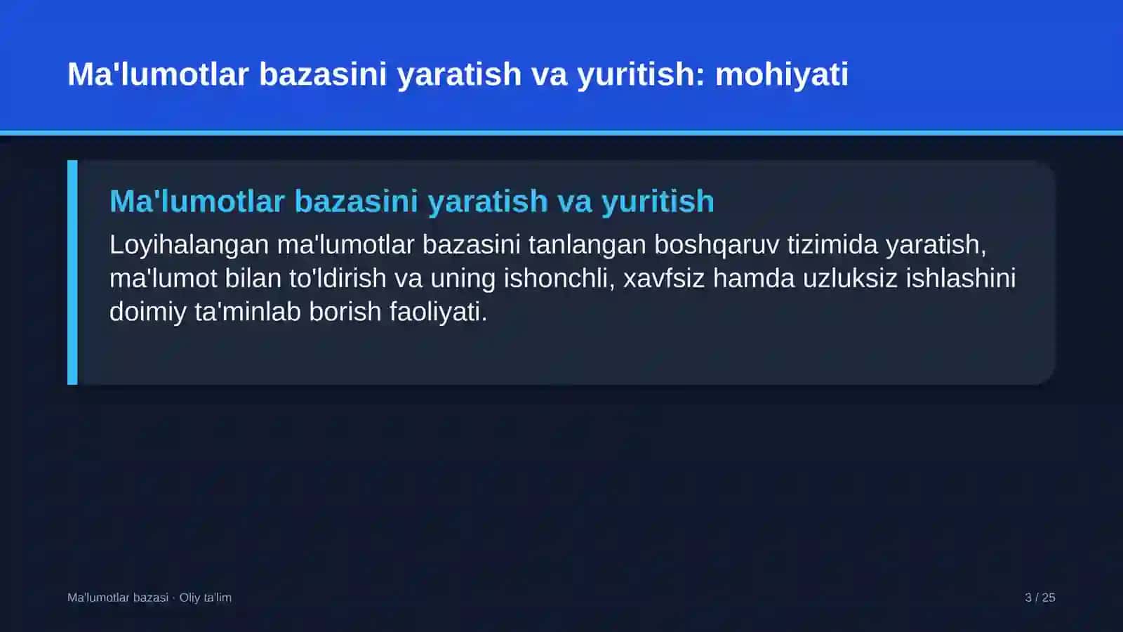 pochta aloqasida ma'lumotlar bazasini yaratish va yuritish 8220 3