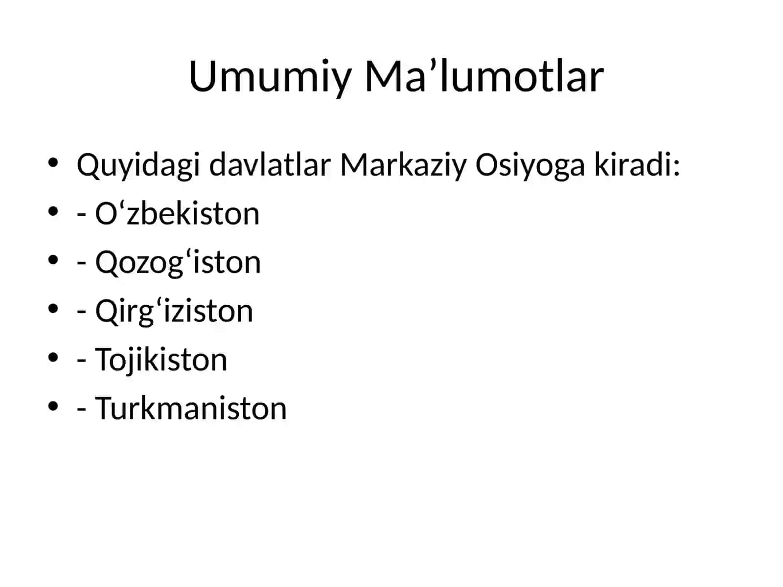 Markaziy Osiyo Mamlakatlari 3
